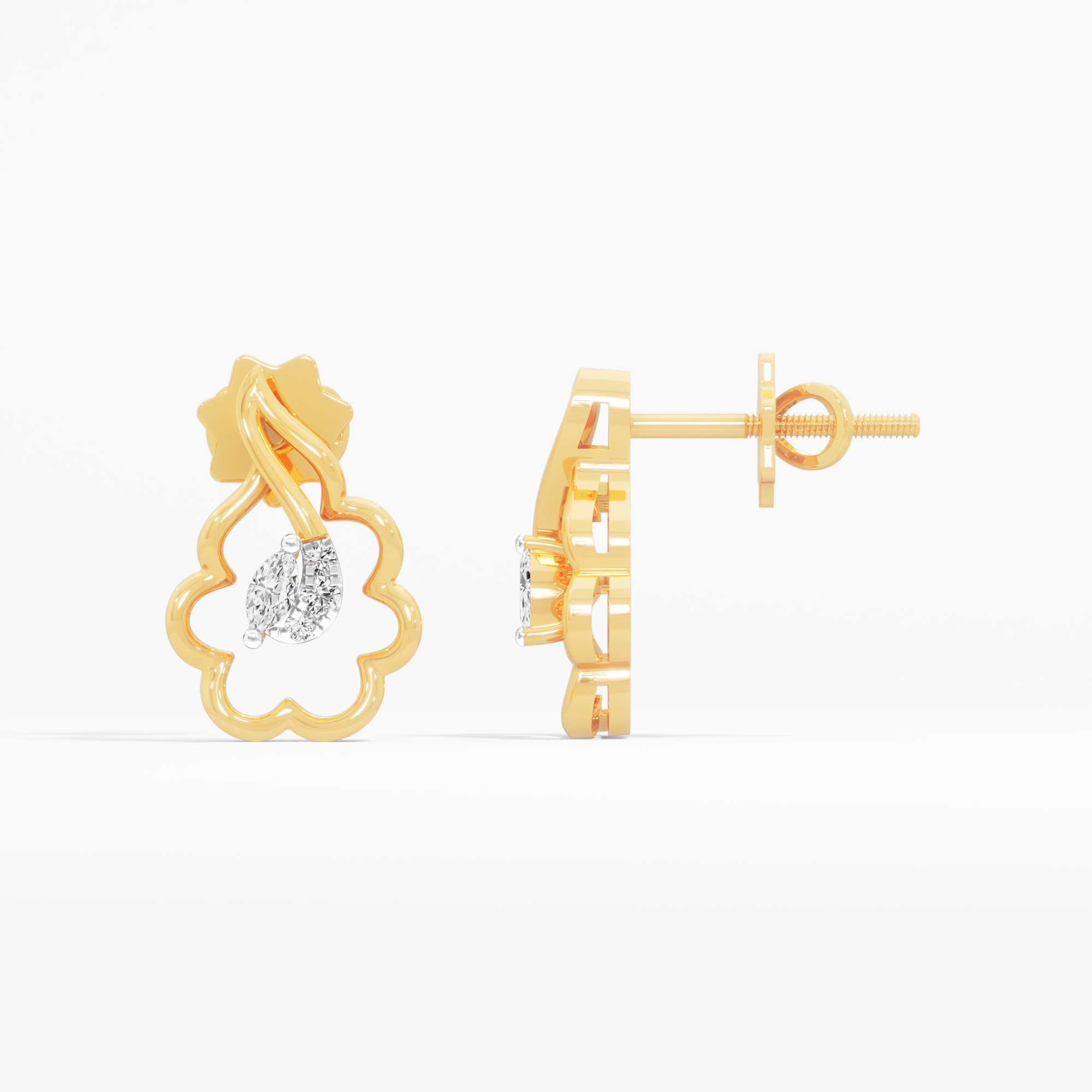 Quatrefoil Pear Stud Earrings in 9KT Yellow Gold (Diamond Quality:FG-VVS VS)