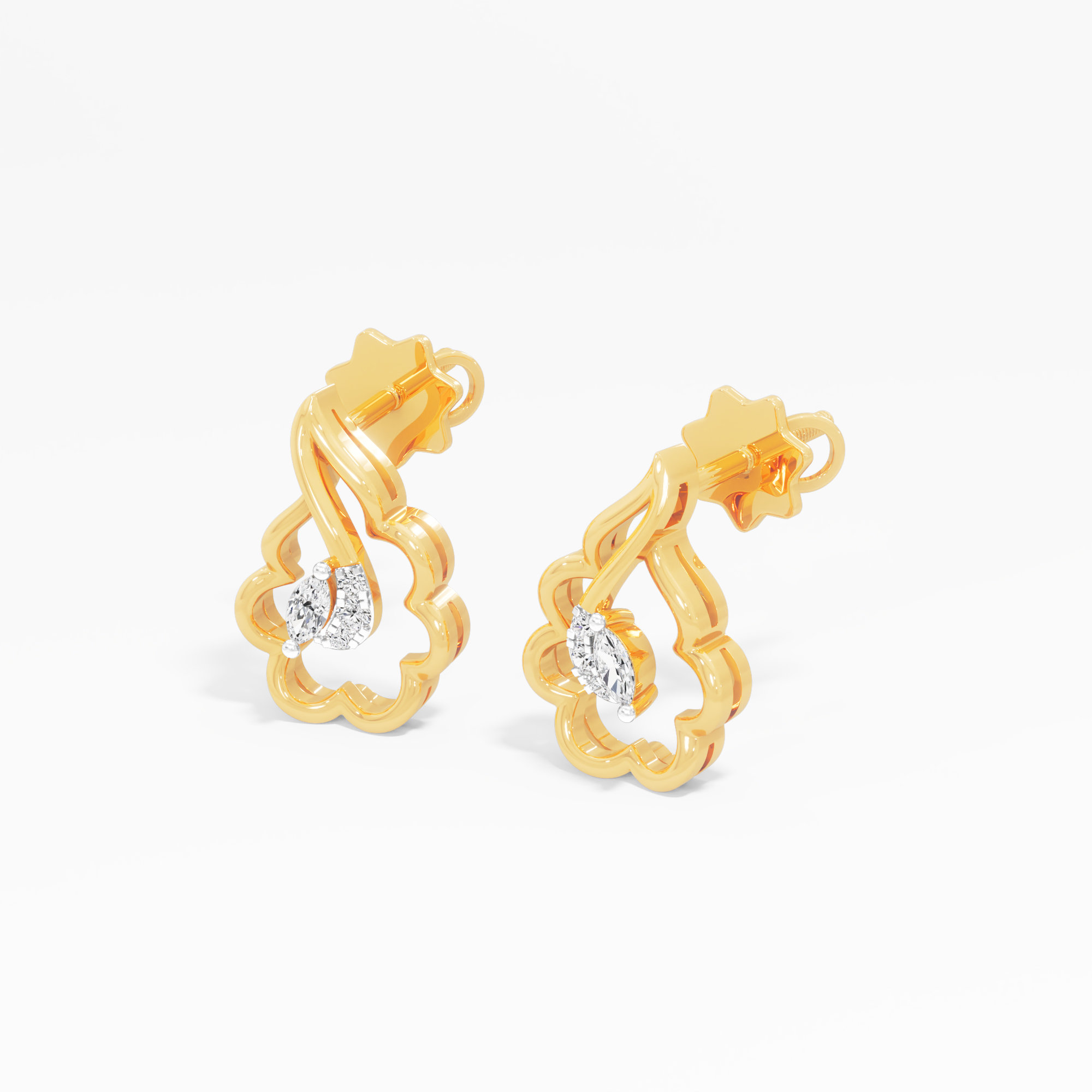 Quatrefoil Pear Stud Earrings in 9KT Yellow Gold (Diamond Quality:FG-VVS VS)