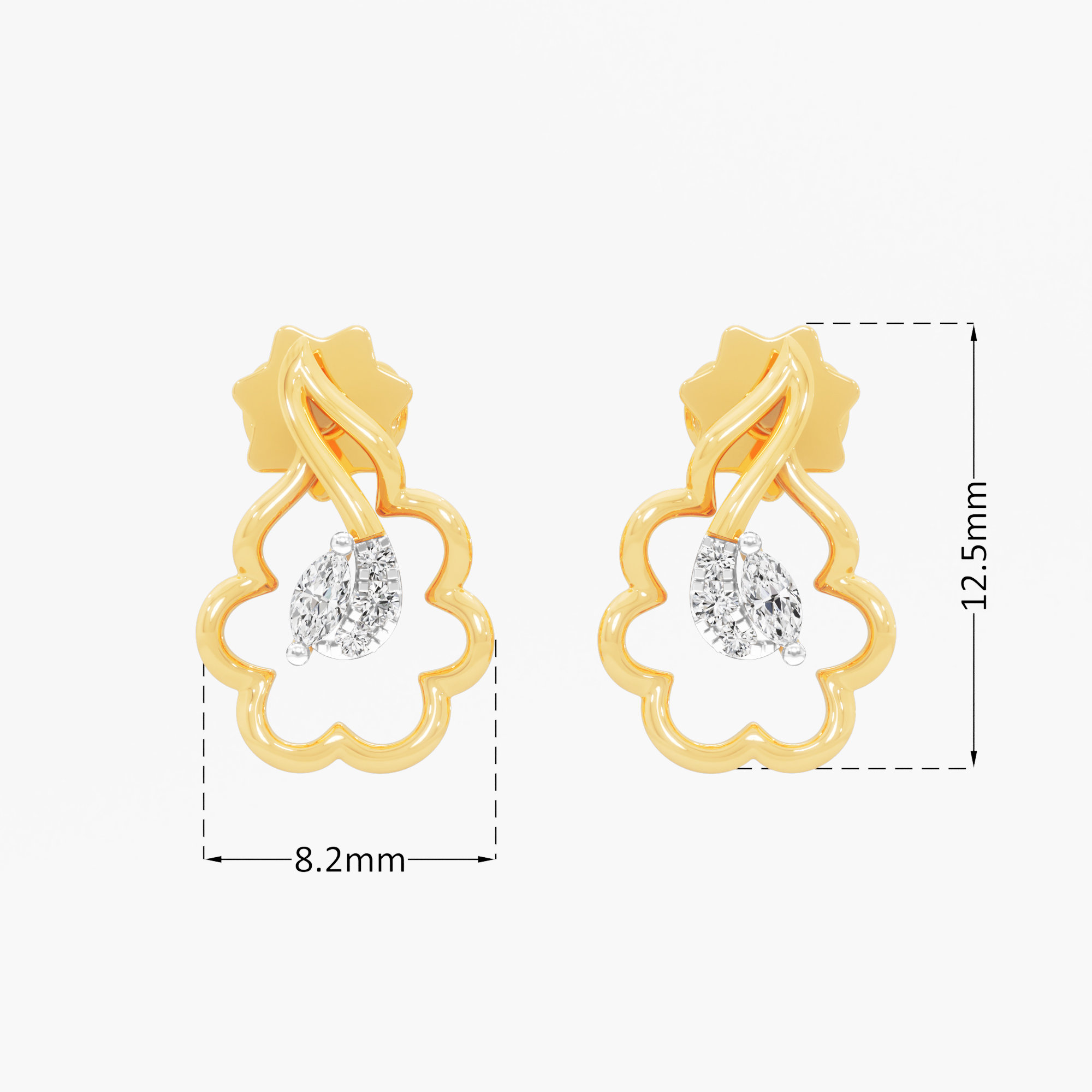 Quatrefoil Pear Stud Earrings in 9KT Yellow Gold (Diamond Quality:FG-VVS VS)