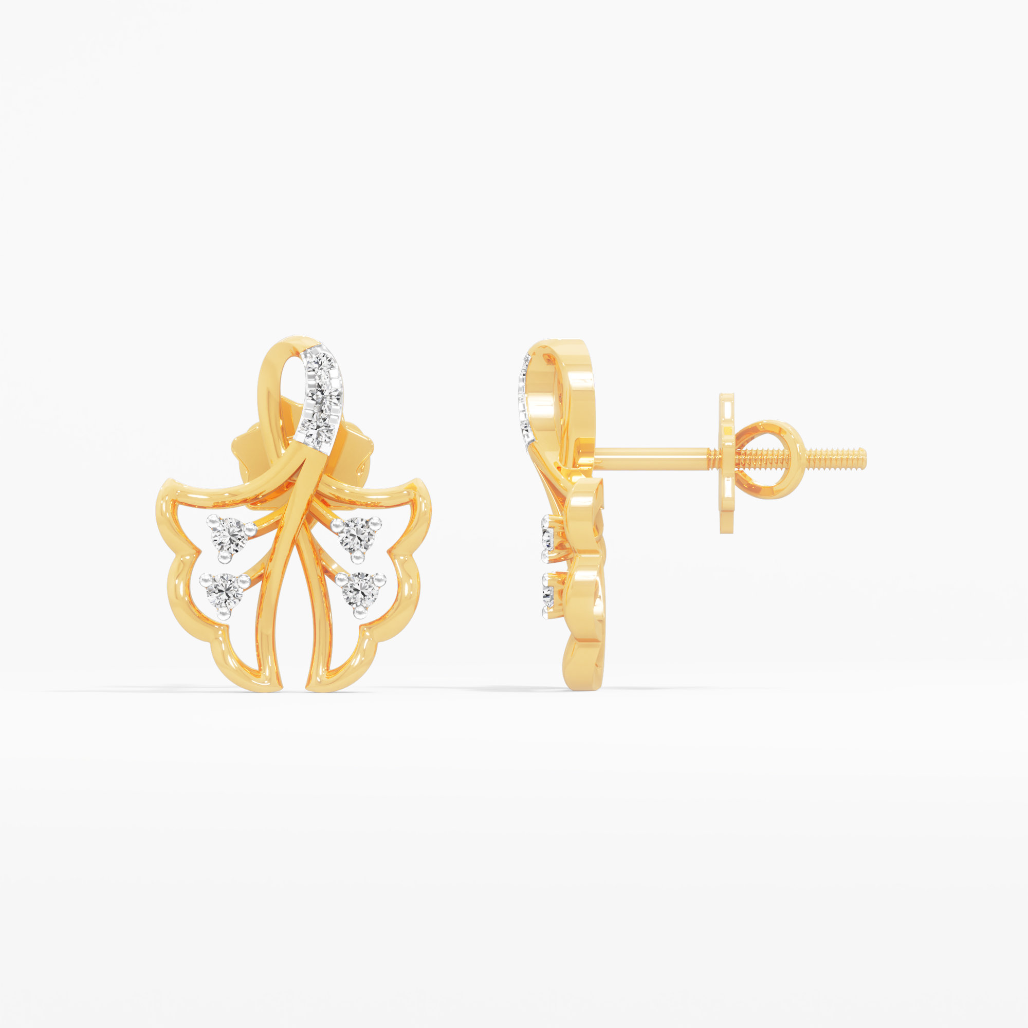 Orchid Splayed Stud Earrings in 9KT Yellow Gold (Diamond Quality:FG-VVS VS)