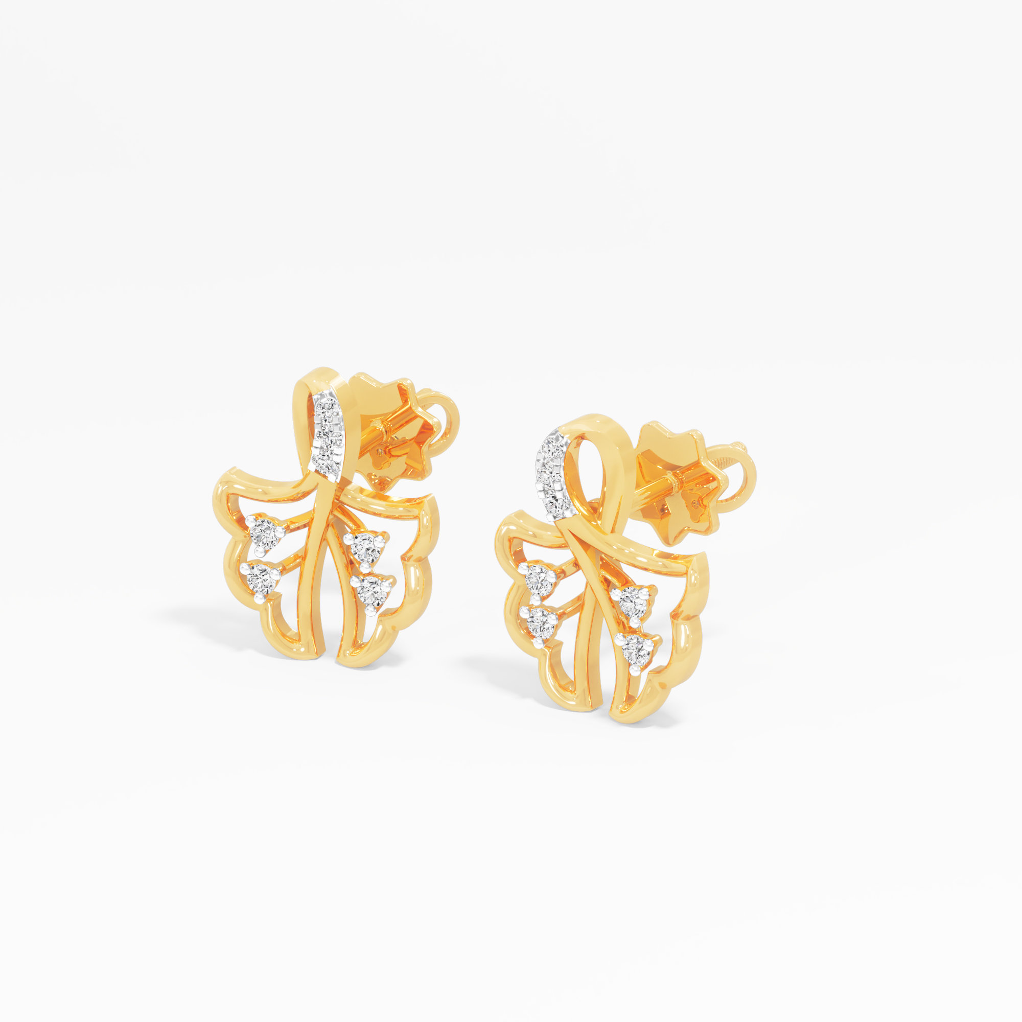 Orchid Splayed Stud Earrings in 9KT Yellow Gold (Diamond Quality:FG-VVS VS)