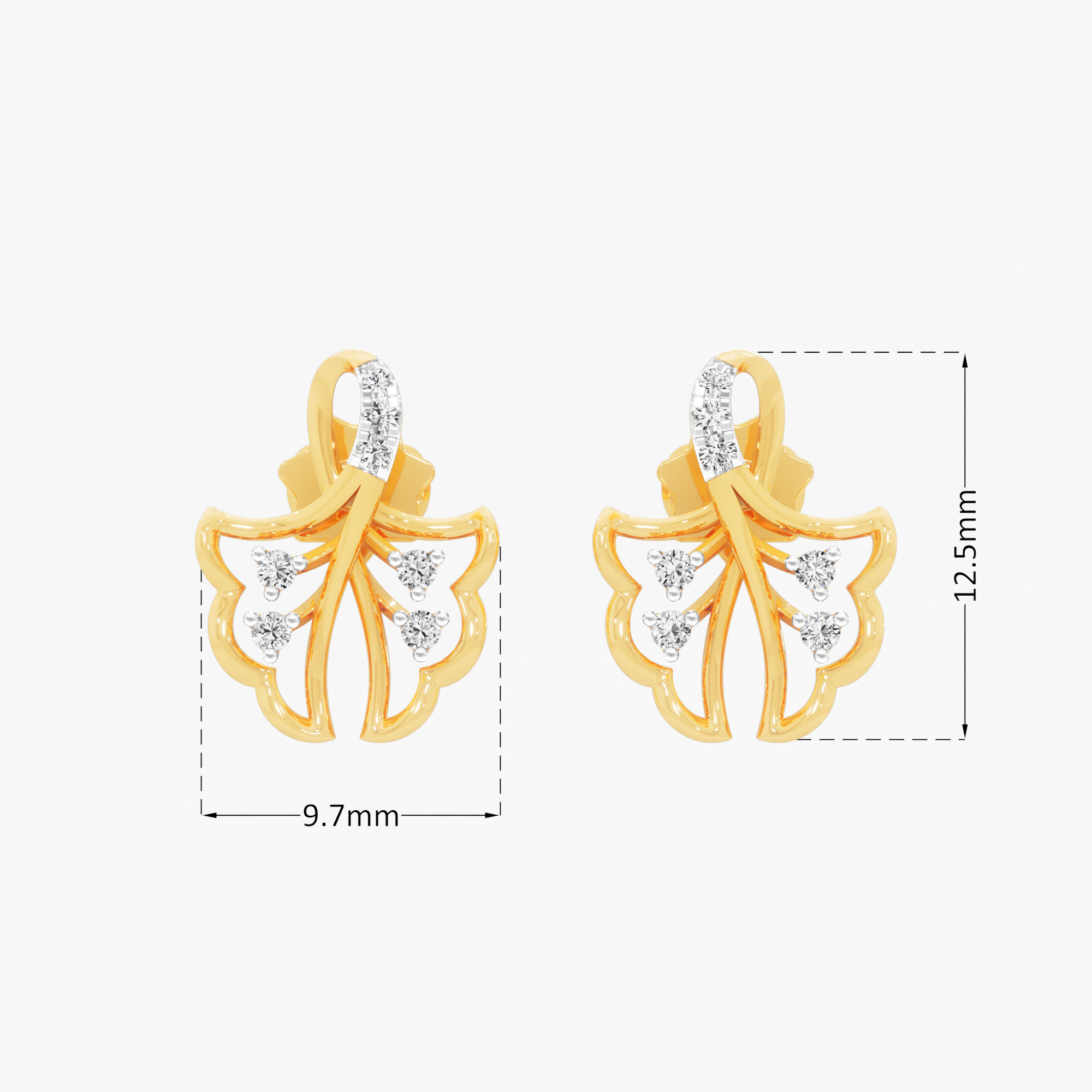 Orchid Splayed Stud Earrings in 9KT Yellow Gold (Diamond Quality:FG-VVS VS)