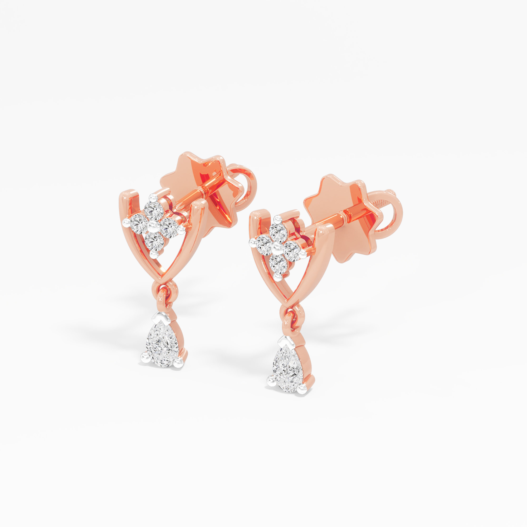 Sparkling Vista Drops Stud Earrings in 9KT Rose Gold (Diamond Quality: FG-VVS VS)
