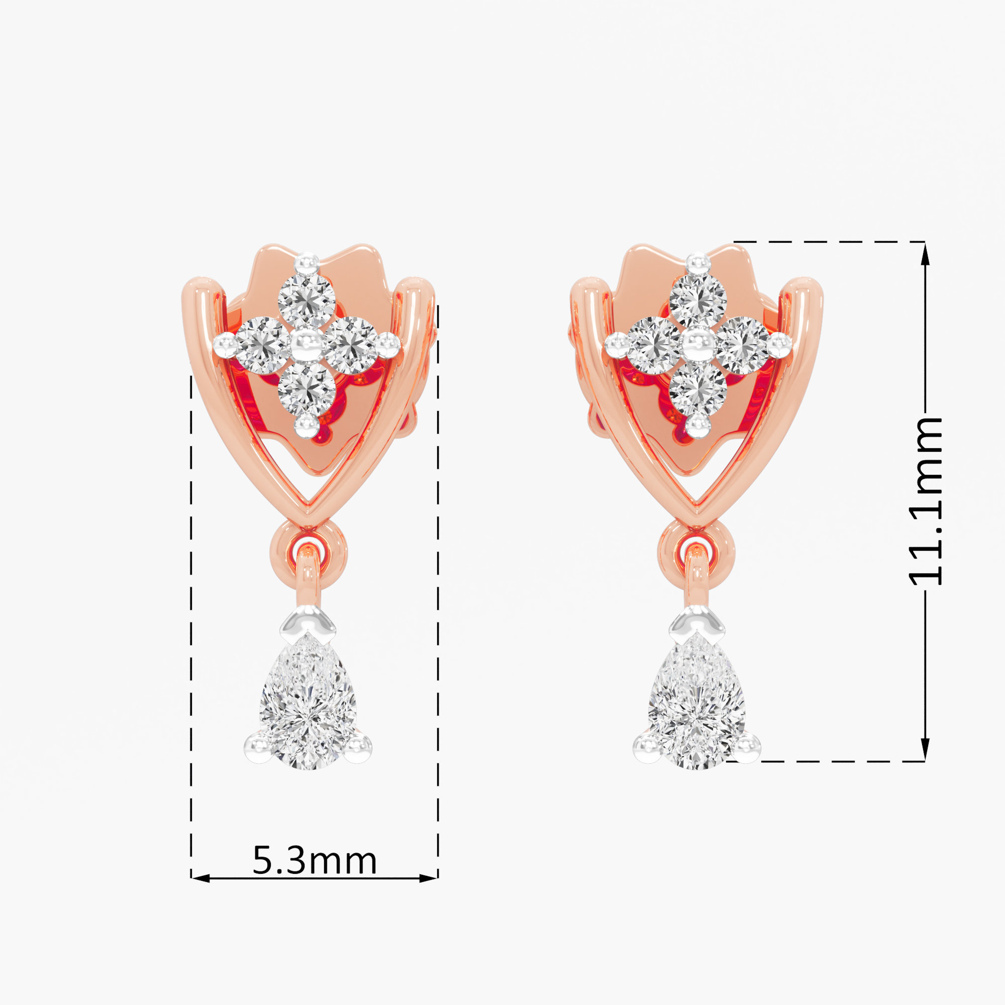Sparkling Vista Drops Stud Earrings in 9KT Rose Gold (Diamond Quality: FG-VVS VS)