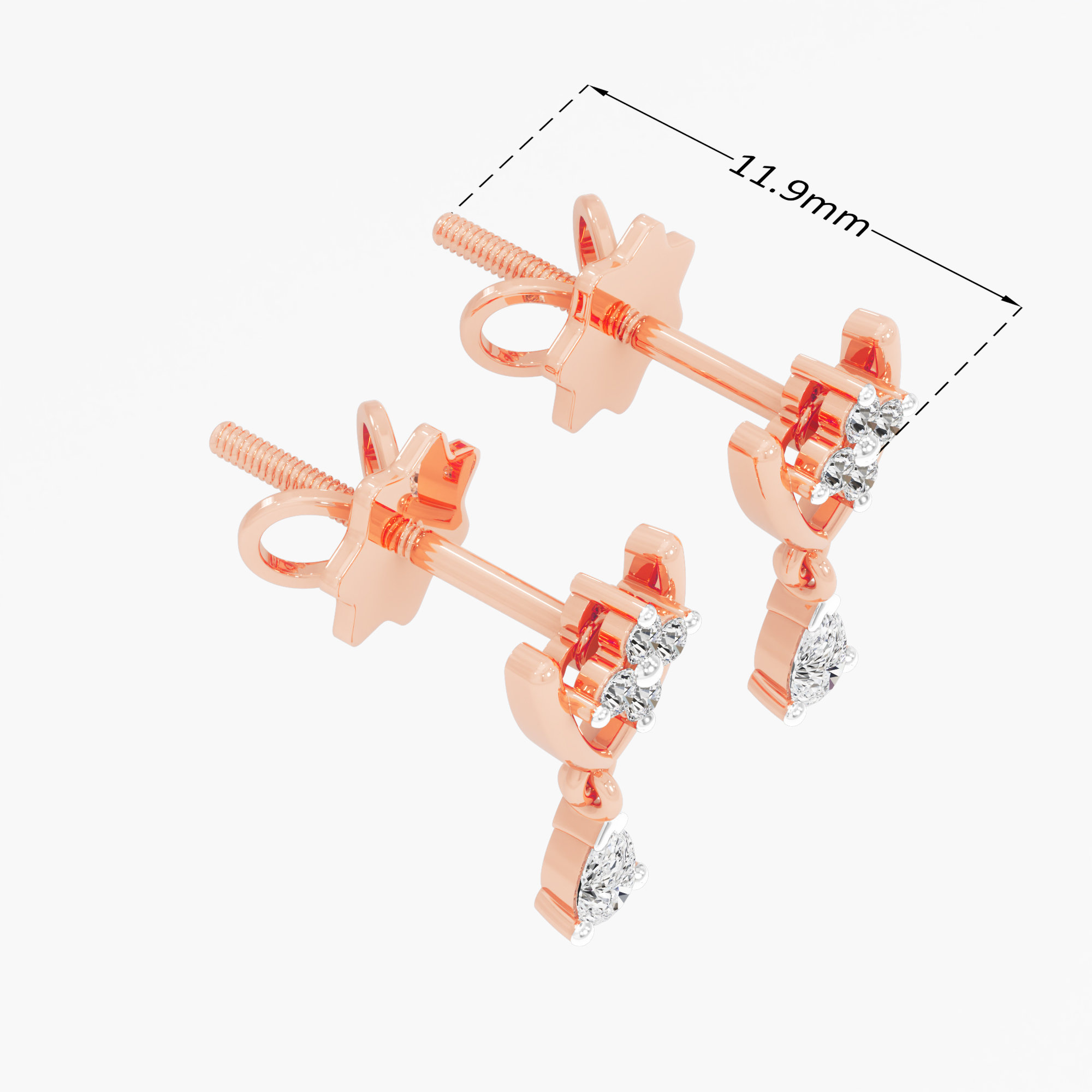 Sparkling Vista Drops Stud Earrings in 9KT Rose Gold (Diamond Quality: FG-VVS VS)