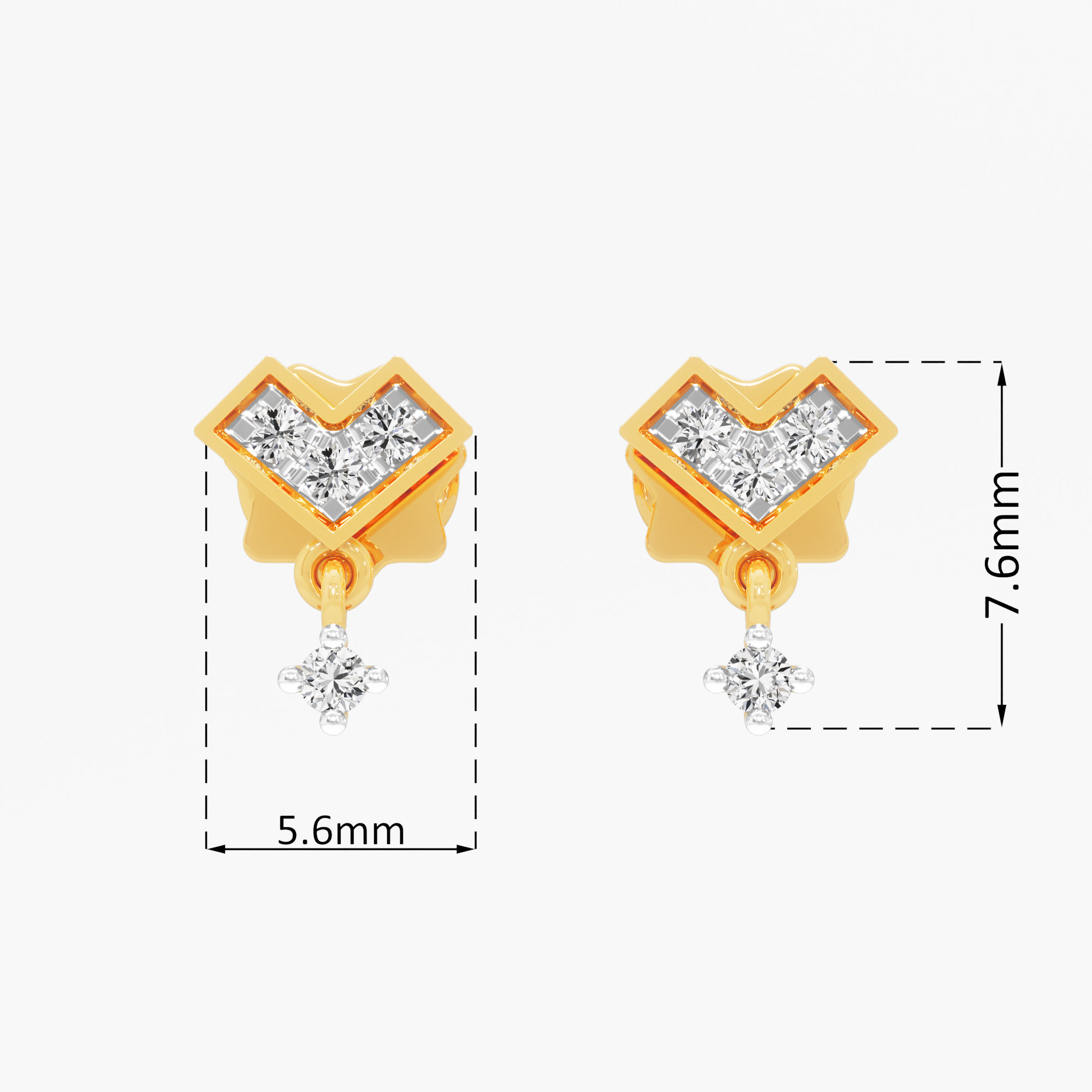 Radiant Heart Stud Earrings in 9KT Yellow Gold (Diamond Quality: EF-VVS VS)