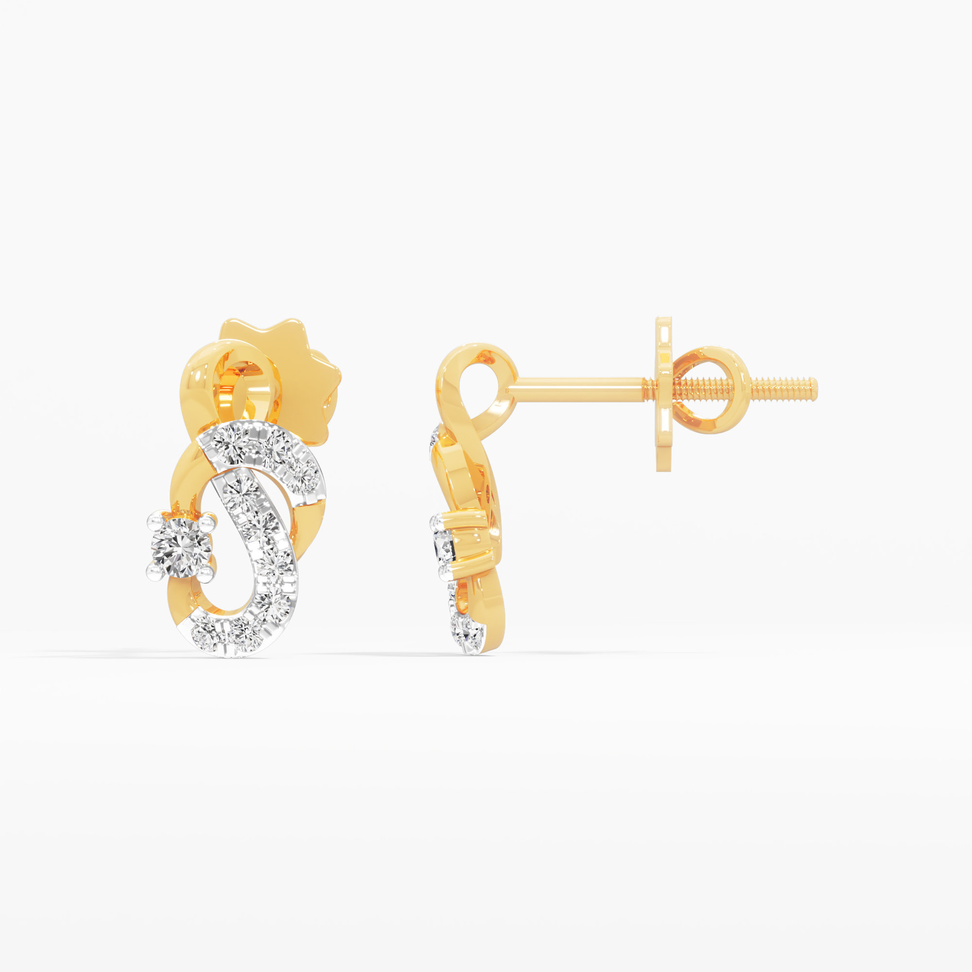 Flowing Grace Stud Earrings in 9KT Yellow Gold (Diamond Quality: EF-VVS)