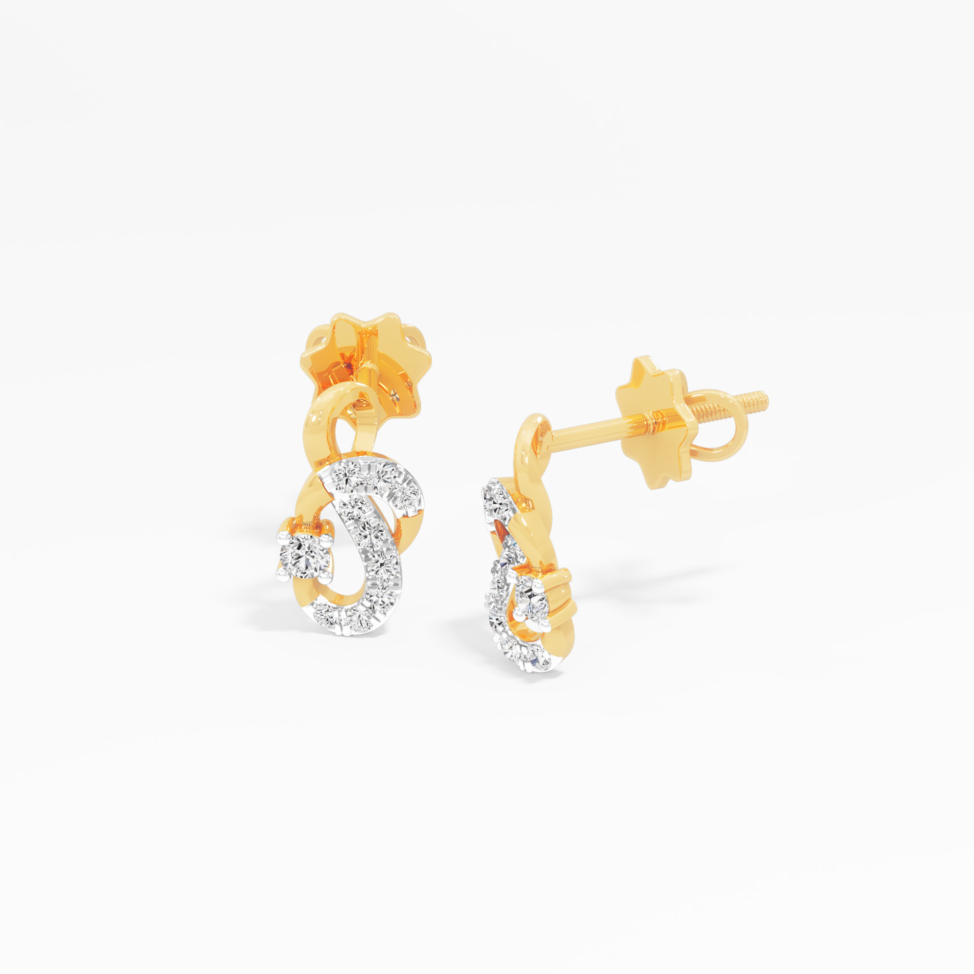 Flowing Grace Stud Earrings in 9KT Yellow Gold (Diamond Quality: EF-VVS)