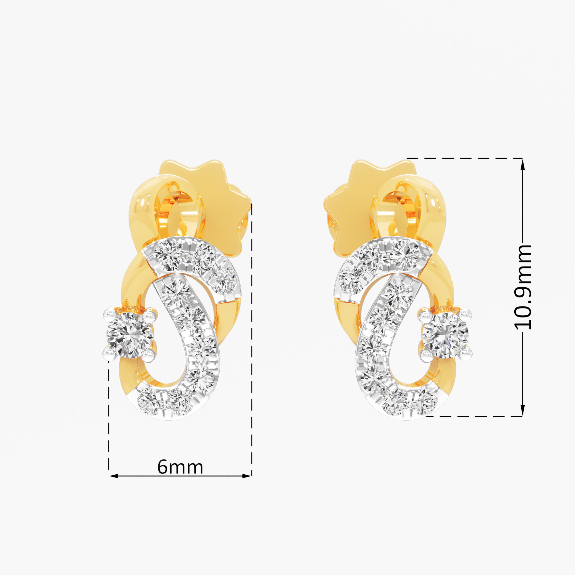 Flowing Grace Stud Earrings in 9KT Yellow Gold (Diamond Quality: EF-VVS)