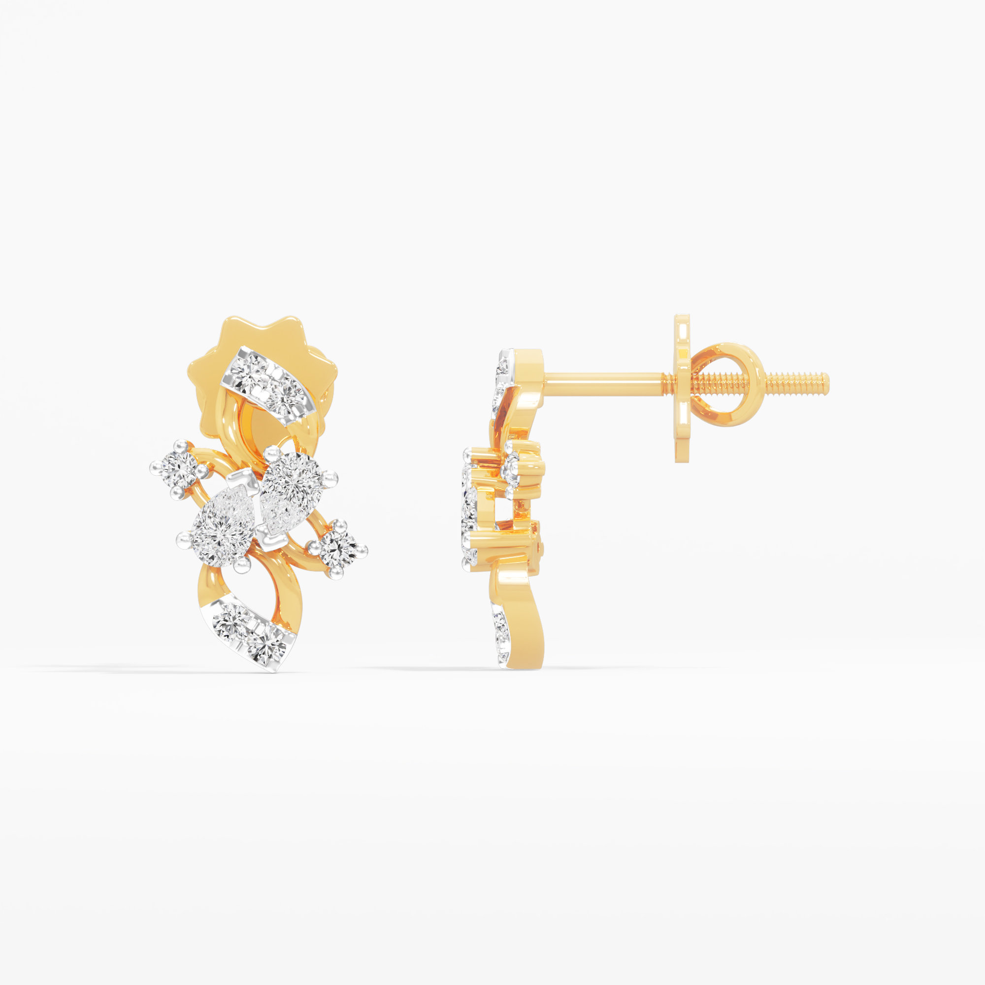 Dewdrop Petals Stud Earrings in 9KT Yellow Gold (Diamond Quality: FG-VVS VS)