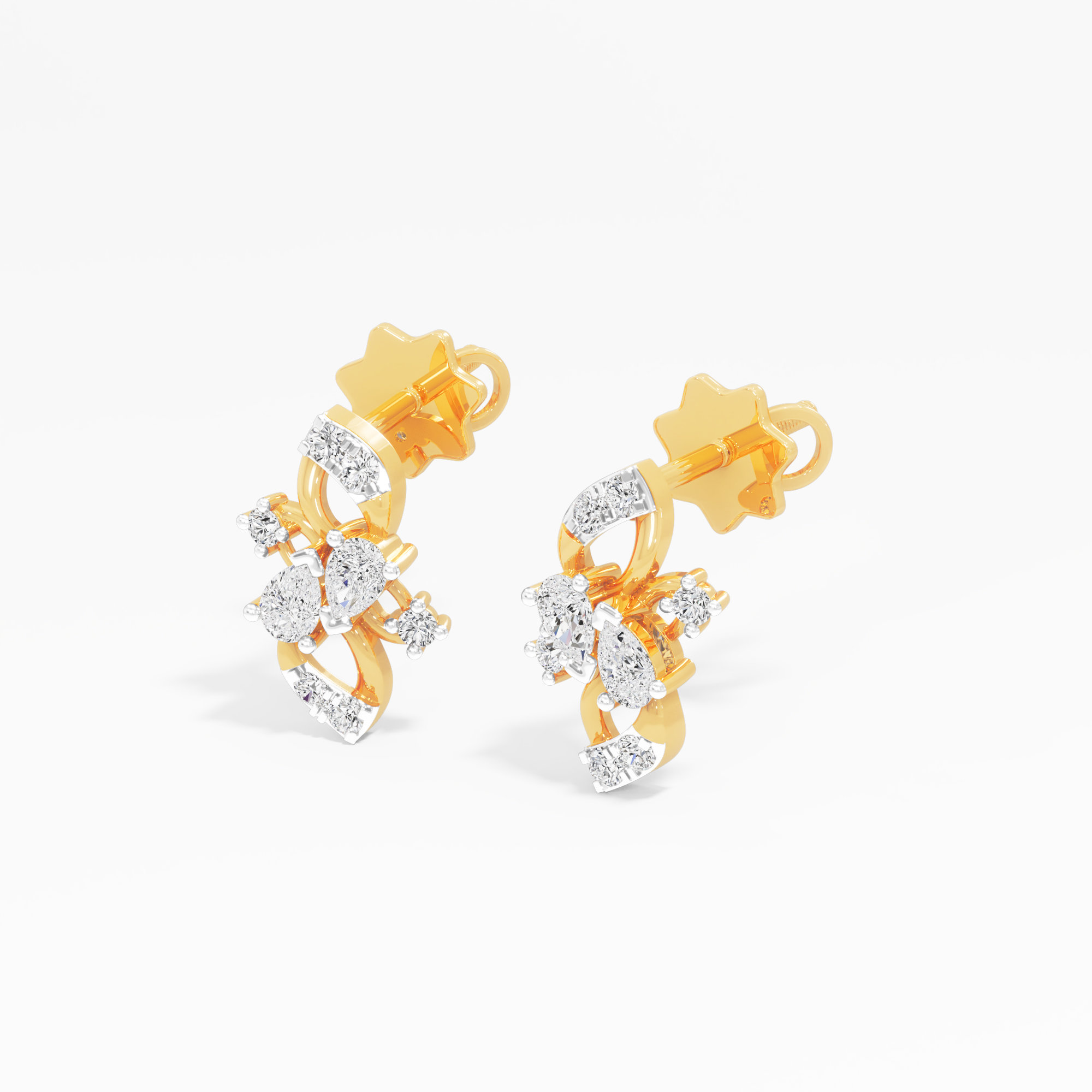 Dewdrop Petals Stud Earrings in 9KT Yellow Gold (Diamond Quality: FG-VVS VS)