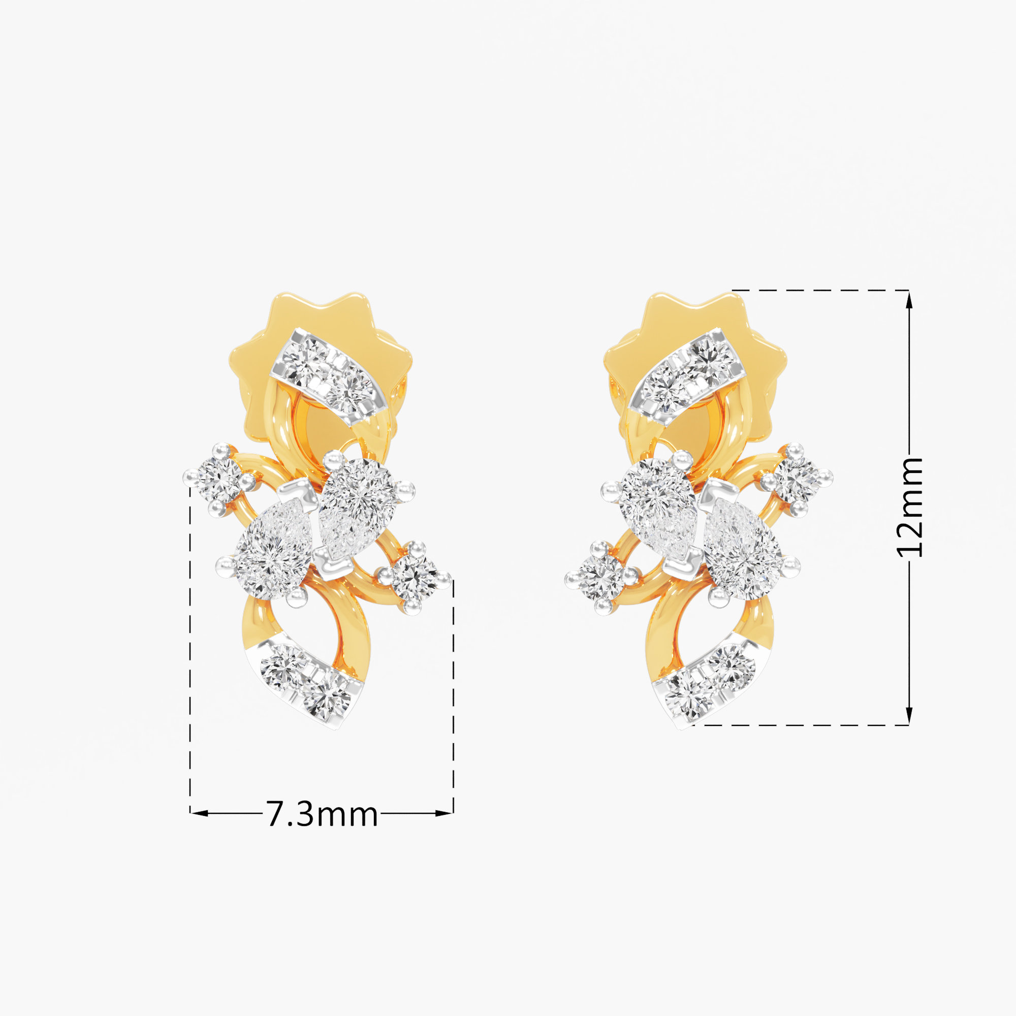 Dewdrop Petals Stud Earrings in 9KT Yellow Gold (Diamond Quality: FG-VVS VS)