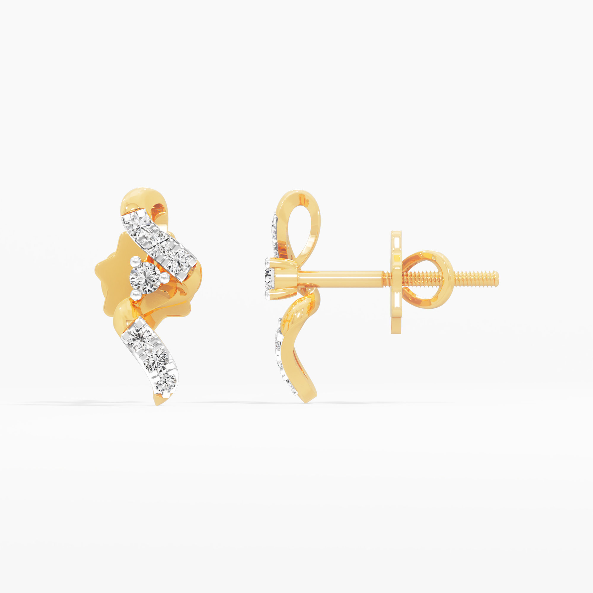 Rippling Radiance Stud Earrings in 9KT Yellow Gold (Diamond Quality:FG-VVS VS)