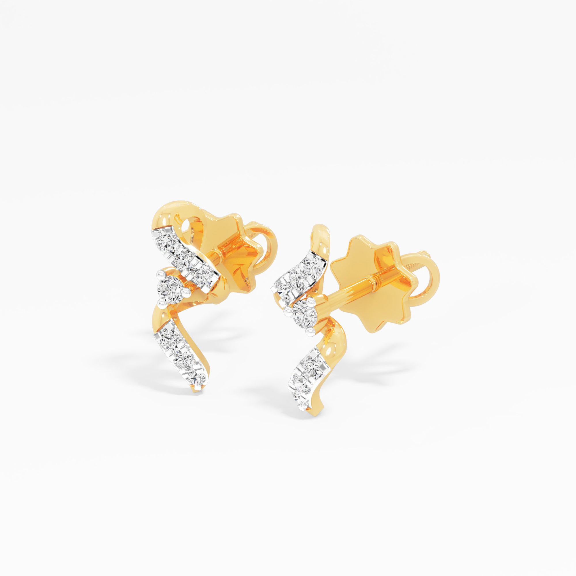 Rippling Radiance Stud Earrings in 9KT Yellow Gold (Diamond Quality:FG-VVS VS)
