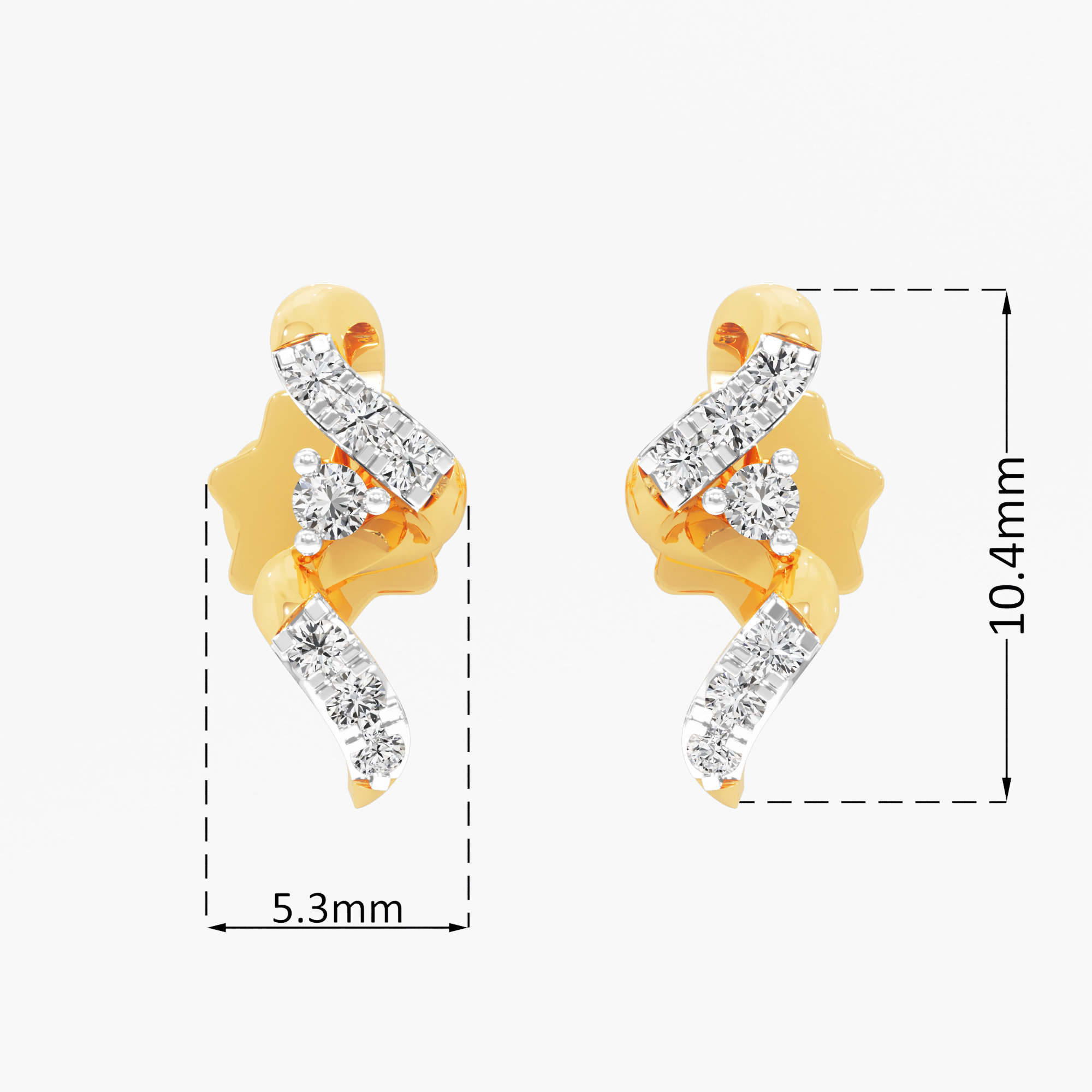 Rippling Radiance Stud Earrings in 9KT Yellow Gold (Diamond Quality:FG-VVS VS)