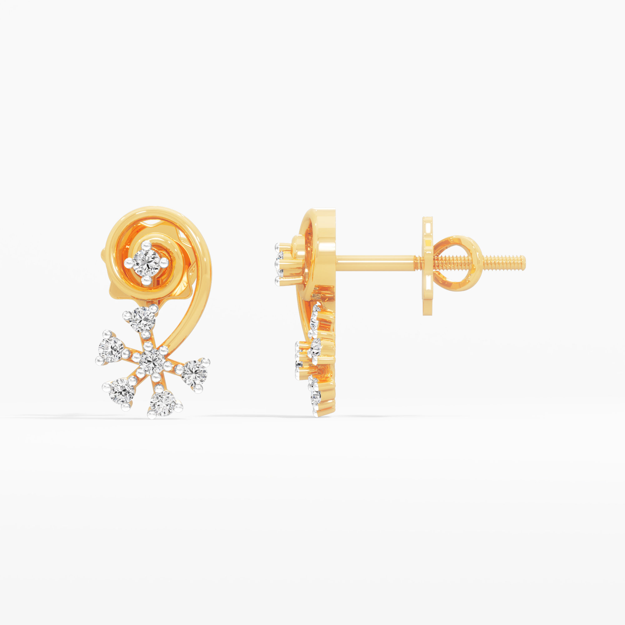 Luminous Twirl Stud Earrings in 9KT Yellow Gold (Diamond Quality: FG-VVS VS)