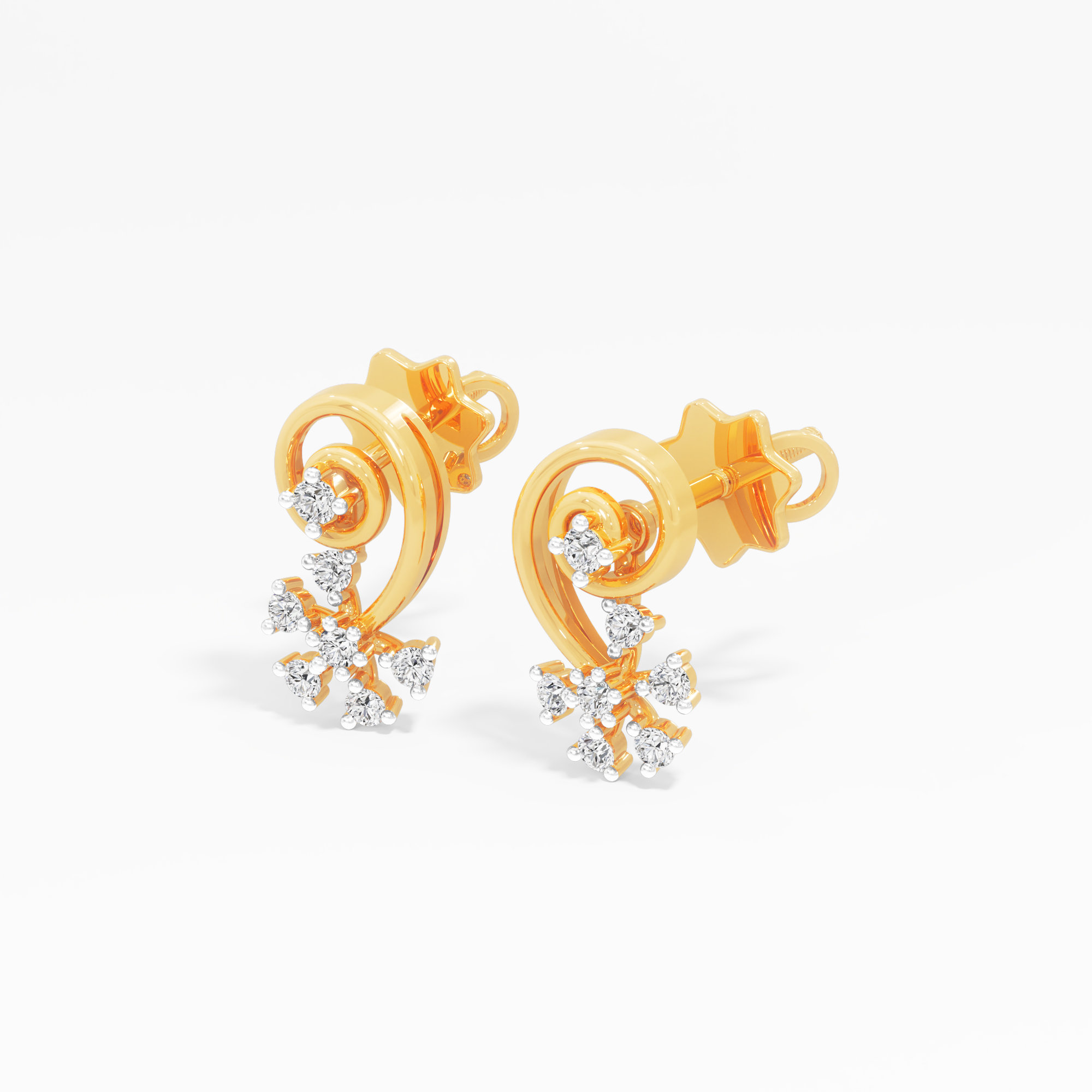 Luminous Twirl Stud Earrings in 9KT Yellow Gold (Diamond Quality: FG-VVS VS)