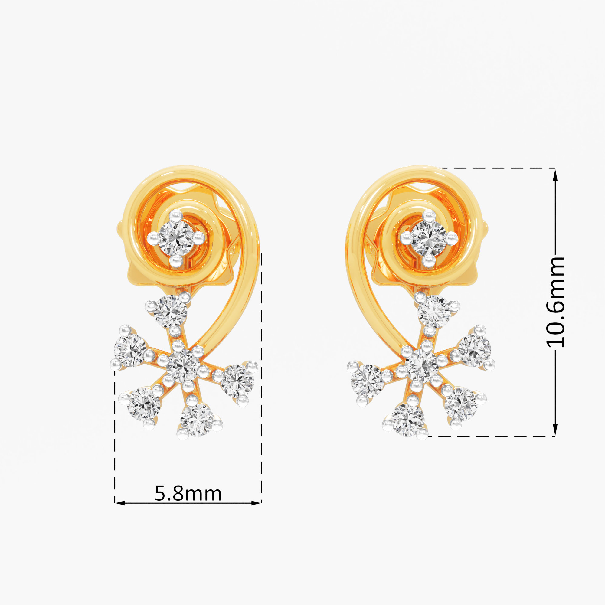 Luminous Twirl Stud Earrings in 9KT Yellow Gold (Diamond Quality: FG-VVS VS)