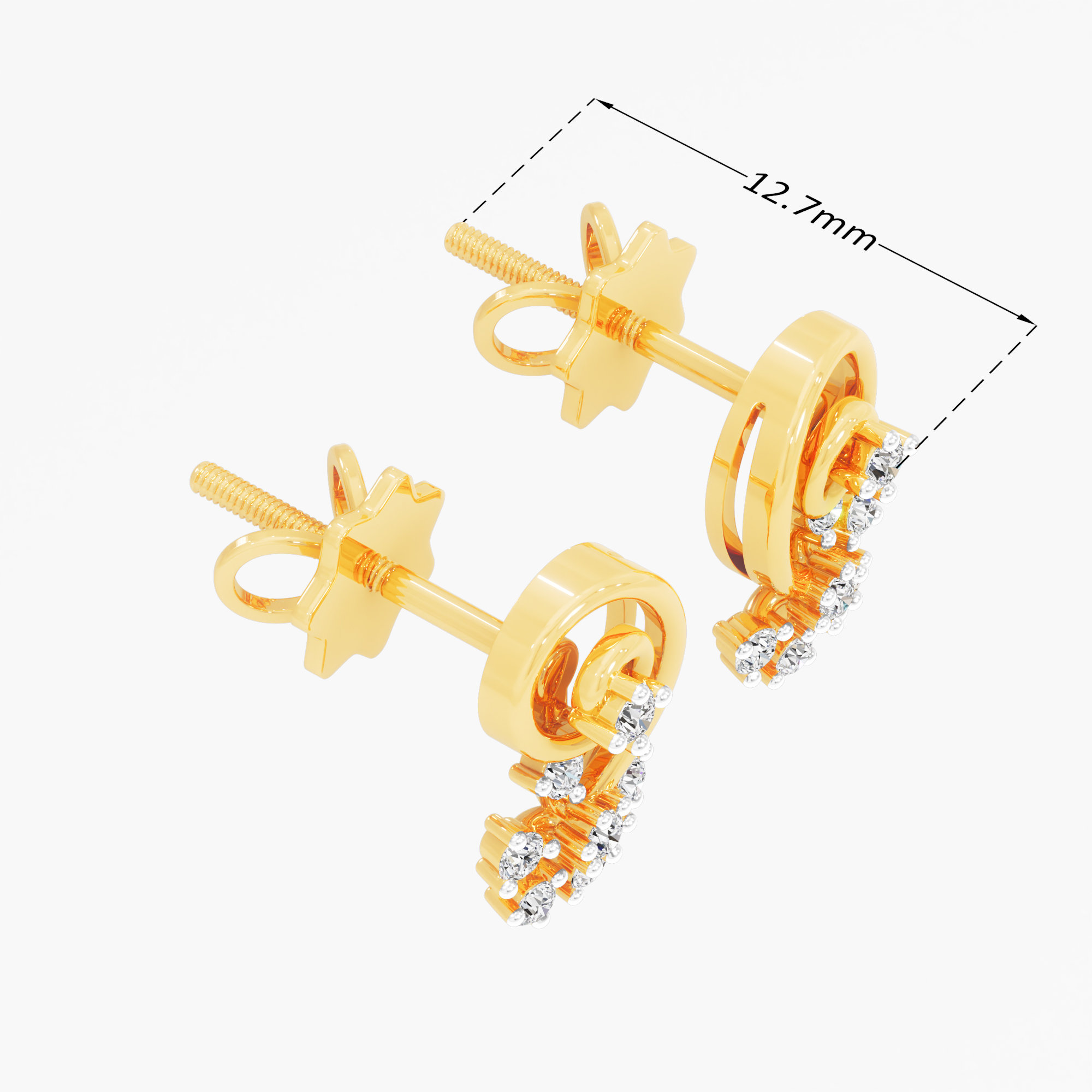 Luminous Twirl Stud Earrings in 9KT Yellow Gold (Diamond Quality: FG-VVS VS)