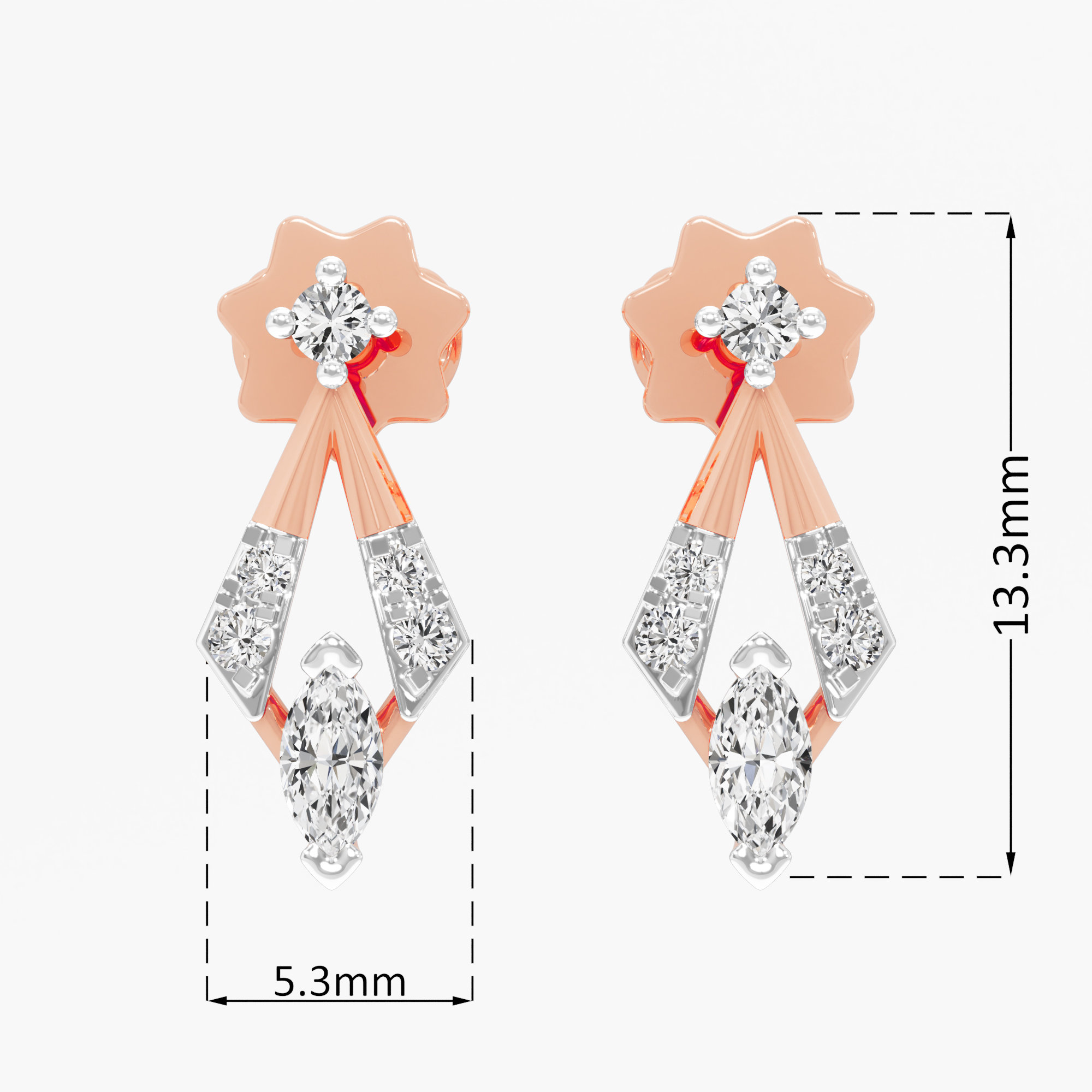Gilded Kite Drops Earrings in 9KT Rose Gold (Diamond Quality: FG-VVS VS)