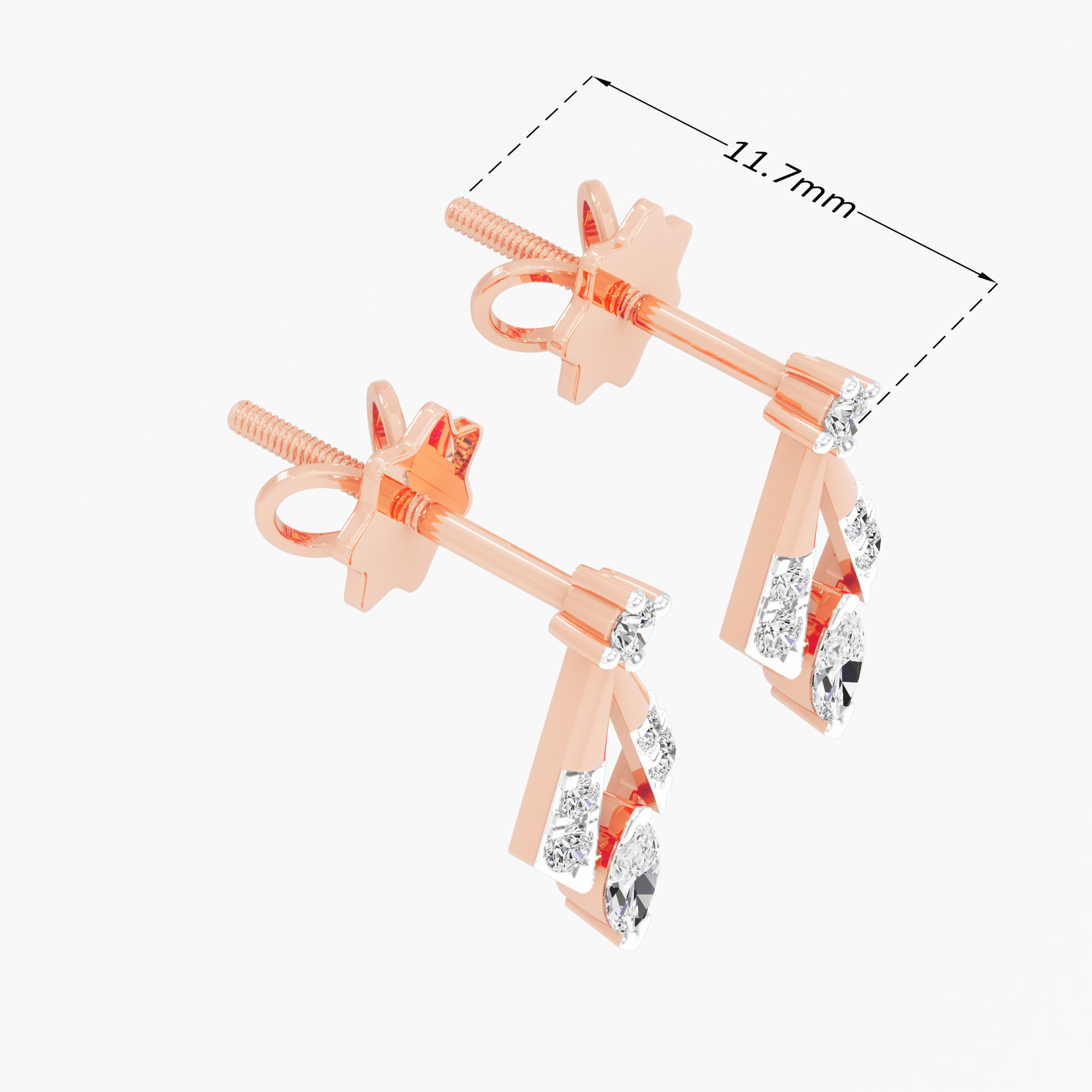 Gilded Kite Drops Earrings in 9KT Rose Gold (Diamond Quality: FG-VVS VS)