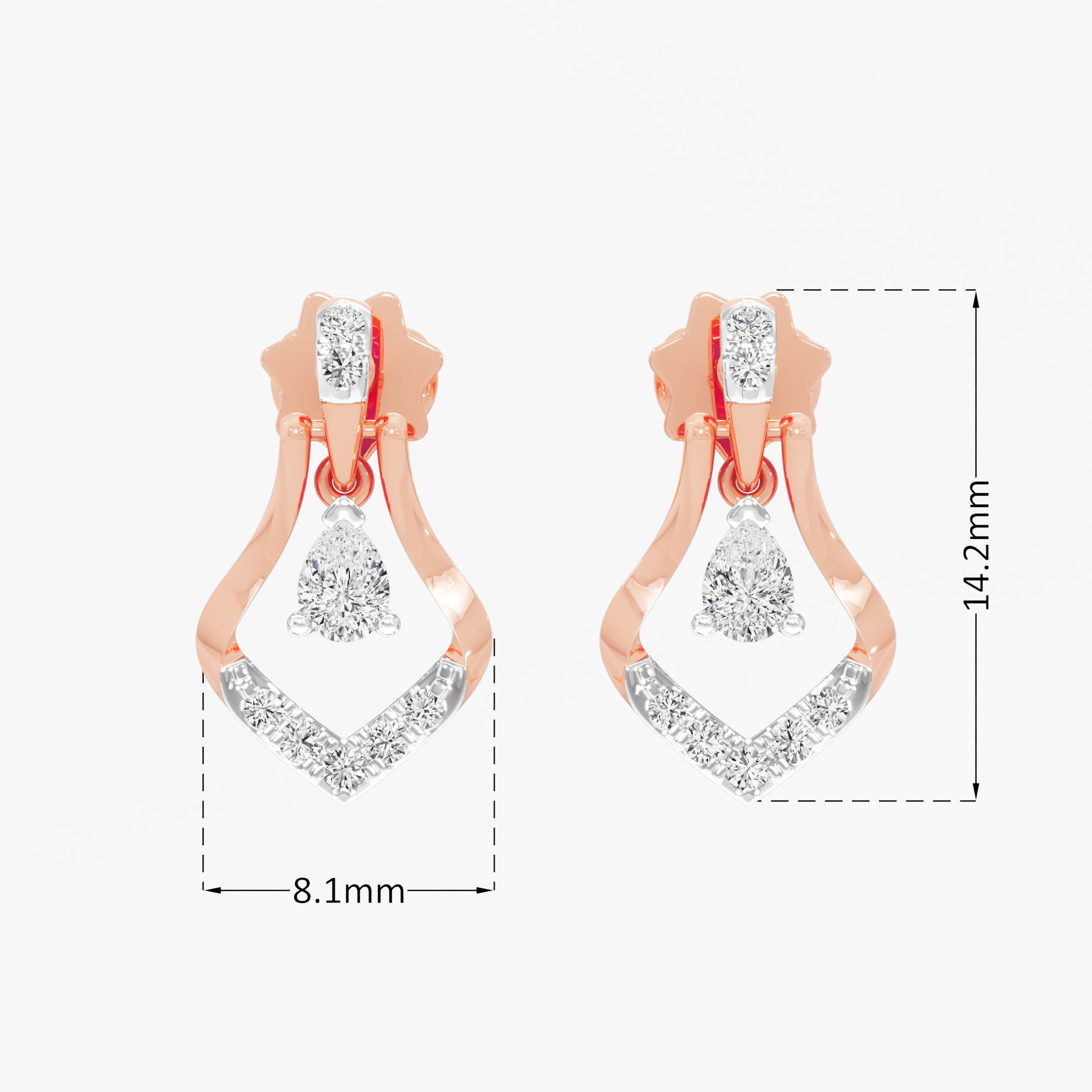 Aurora Arc Drops Earrings in 9KT Rose Gold (Diamond Quality: FG-VVS VS)
