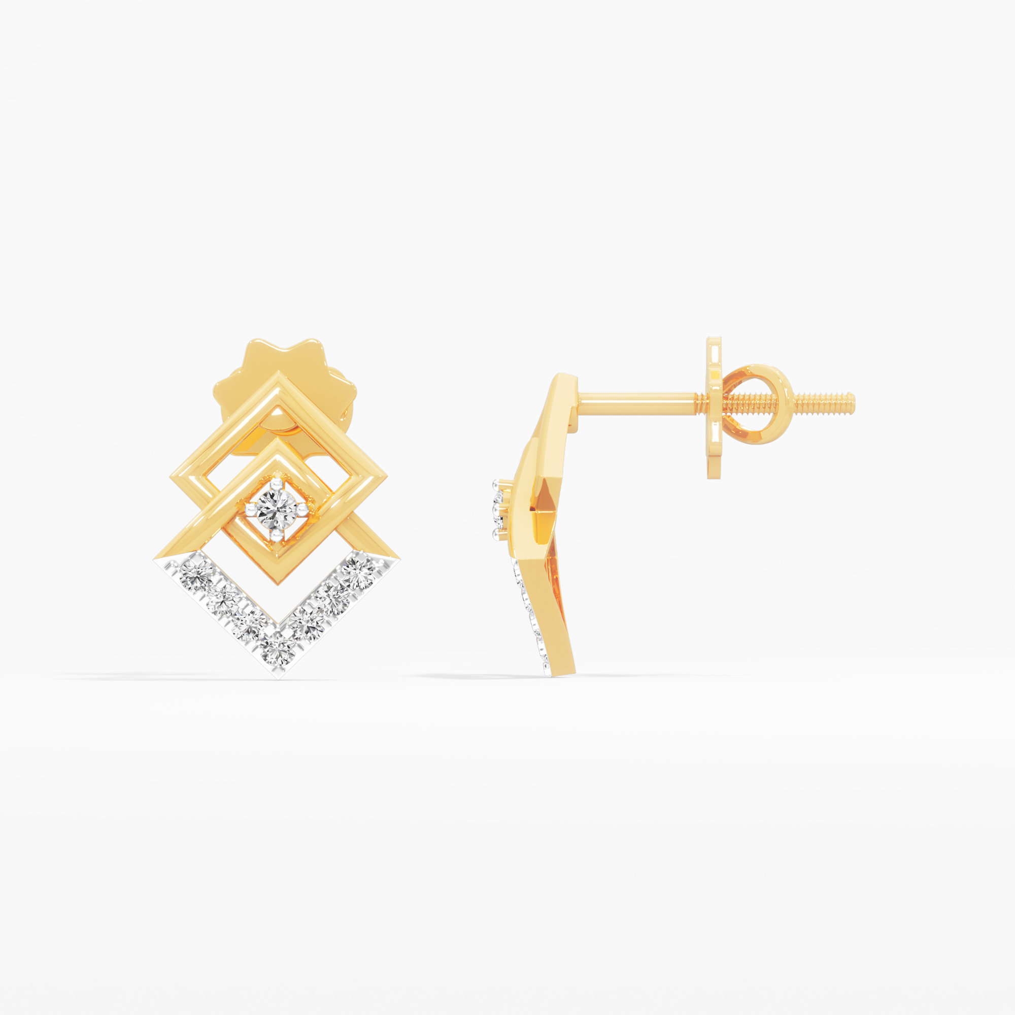 Duet of Dazzle Stud Earrings in 9KT Yellow Gold (Diamond Quality:FG-VVS VS)