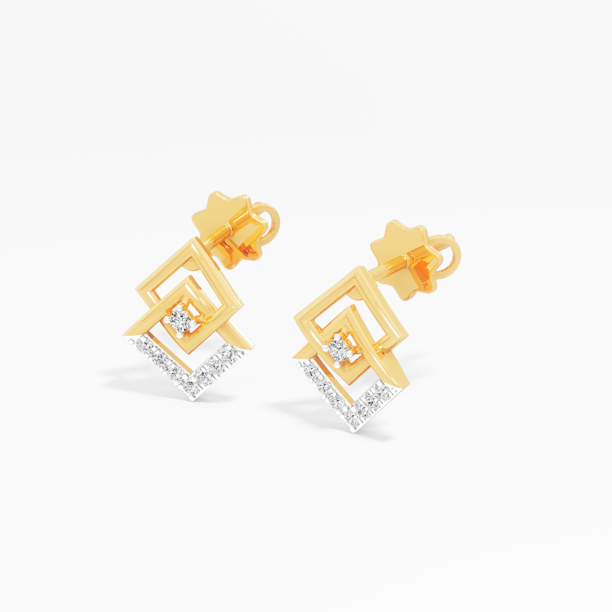 Duet of Dazzle Stud Earrings in 9KT Yellow Gold (Diamond Quality:FG-VVS VS)