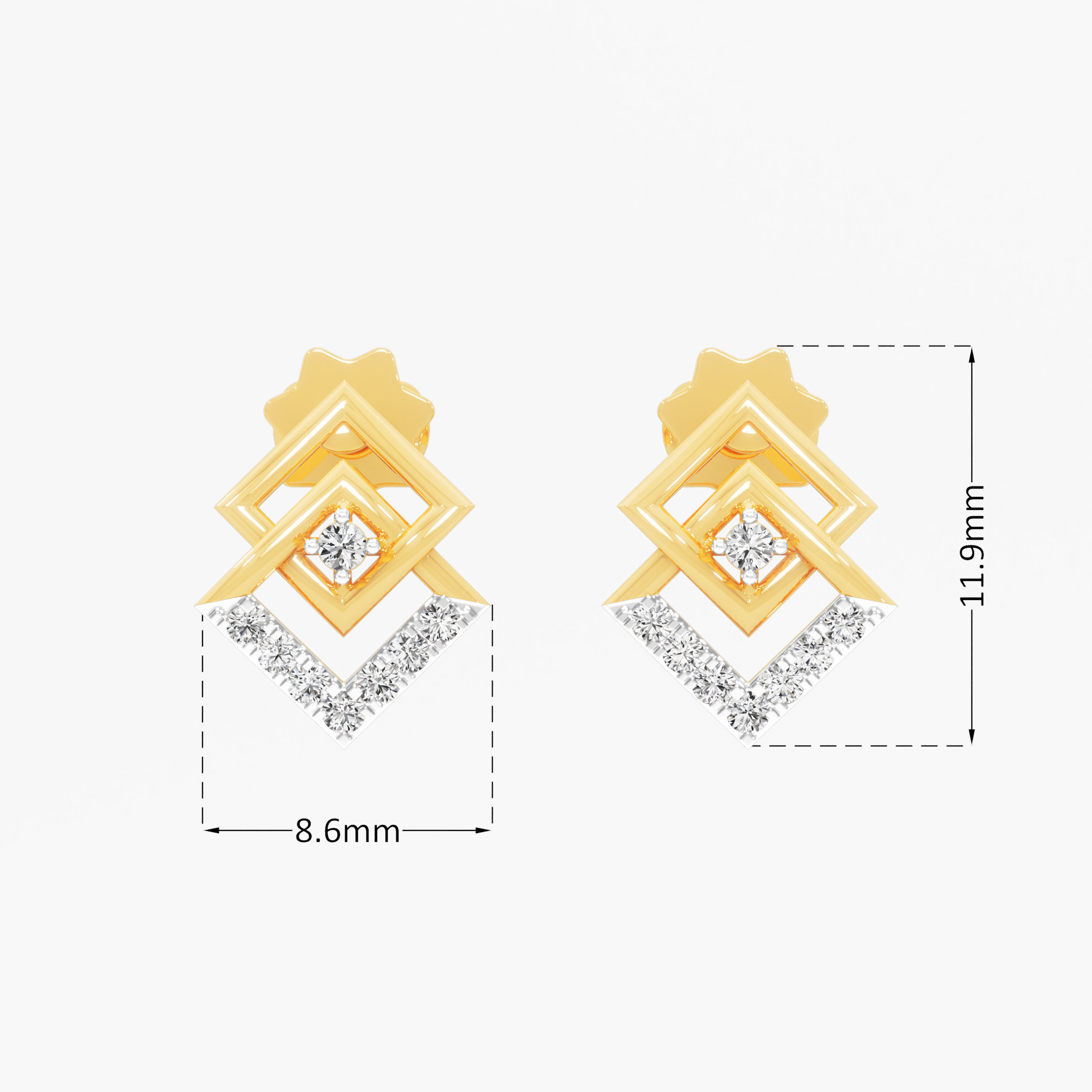 Duet of Dazzle Stud Earrings in 9KT Yellow Gold (Diamond Quality:FG-VVS VS)