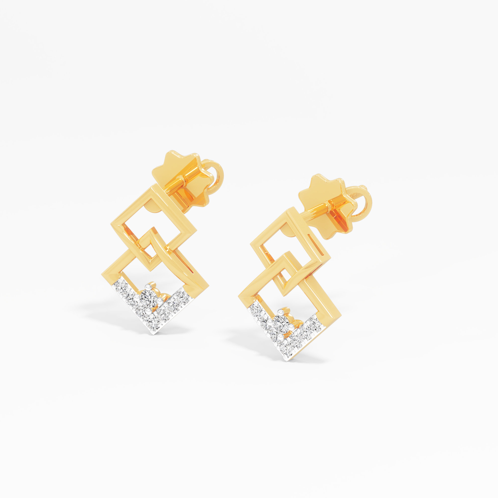 Twin Aura Stud Earrings in 9KT Yellow Gold (Diamond Quality:FG-VVS VS)