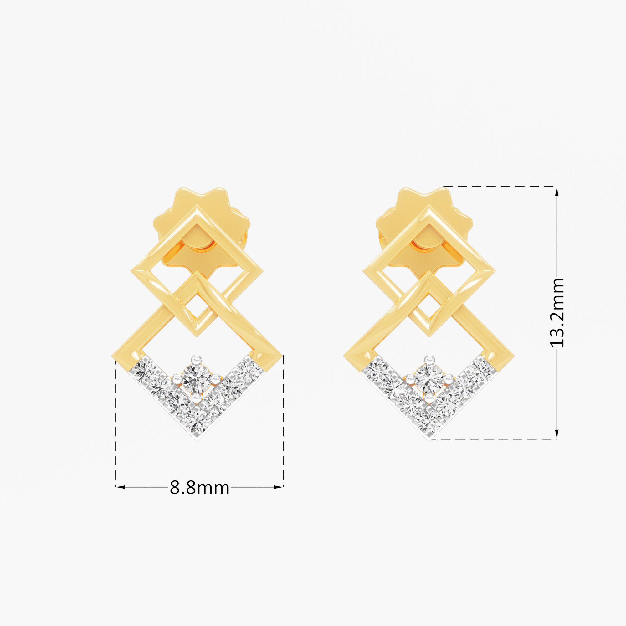 Twin Aura Stud Earrings in 9KT Yellow Gold (Diamond Quality:FG-VVS VS)