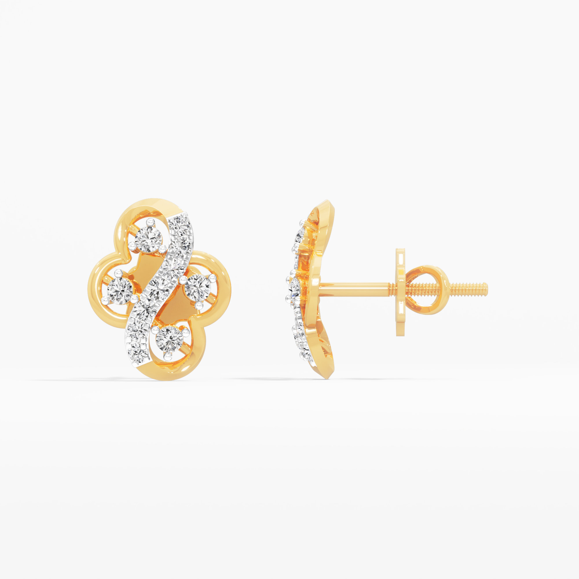 Glimmering Clover Stud Earrings in 9KT Yellow Gold (Diamond Quality:FG-VVS VS)