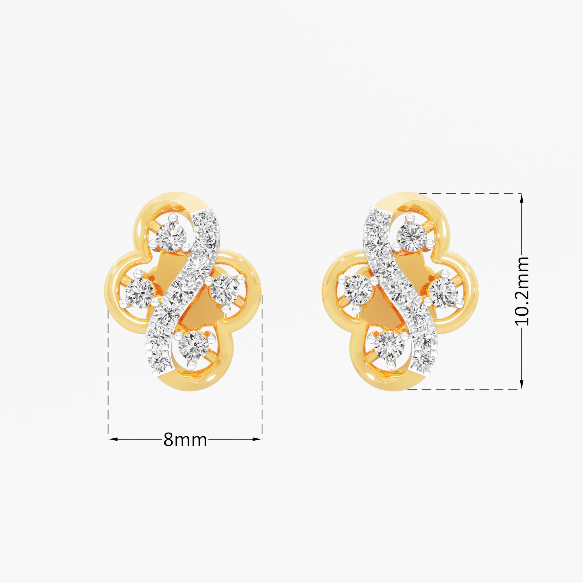 Glimmering Clover Stud Earrings in 9KT Yellow Gold (Diamond Quality:FG-VVS VS)
