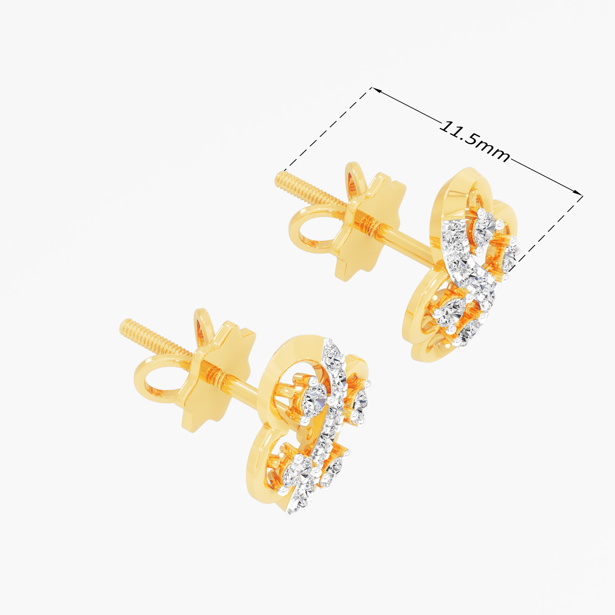 Glimmering Clover Stud Earrings in 9KT Yellow Gold (Diamond Quality:FG-VVS VS)