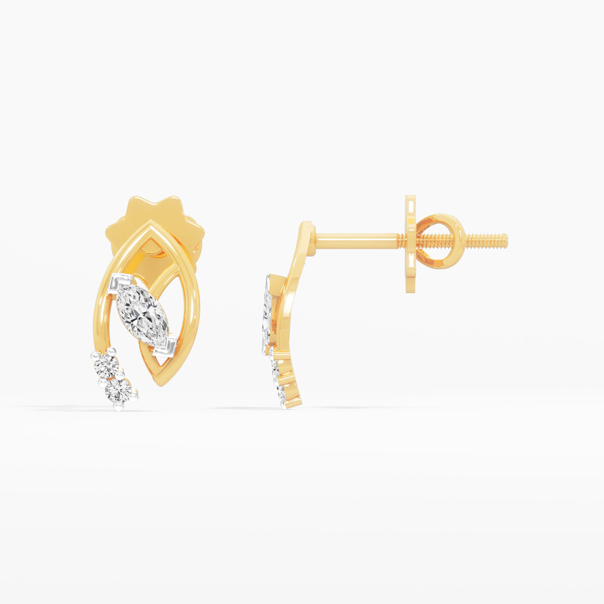 Whispering Leaf Stud Earrings in 9KT Yellow Gold (Diamond Quality: FG-VVS VS)