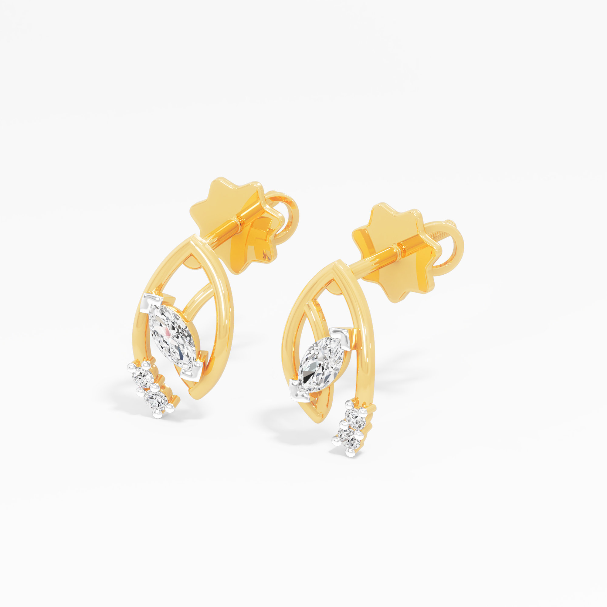 Whispering Leaf Stud Earrings in 9KT Yellow Gold (Diamond Quality: FG-VVS VS)