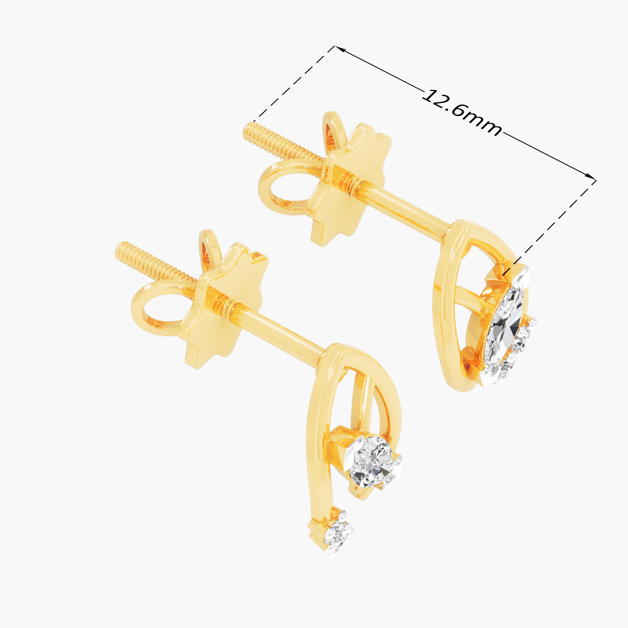 Whispering Leaf Stud Earrings in 9KT Yellow Gold (Diamond Quality: FG-VVS VS)