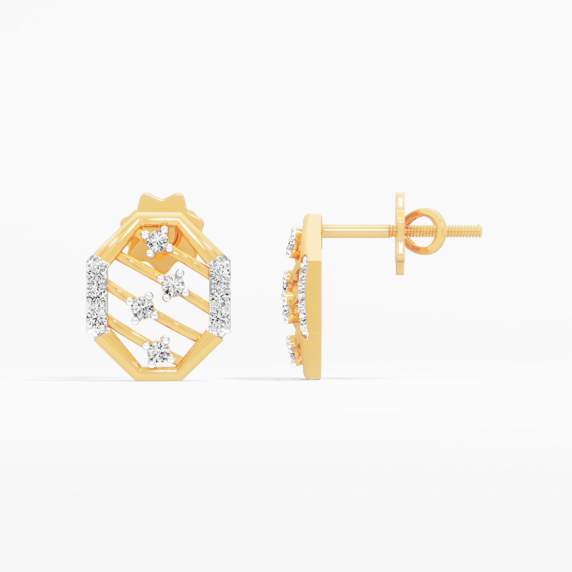Radiant Octa Stud Earrings in 9KT Yellow Gold (Diamond Quality: FG-VVS VS)