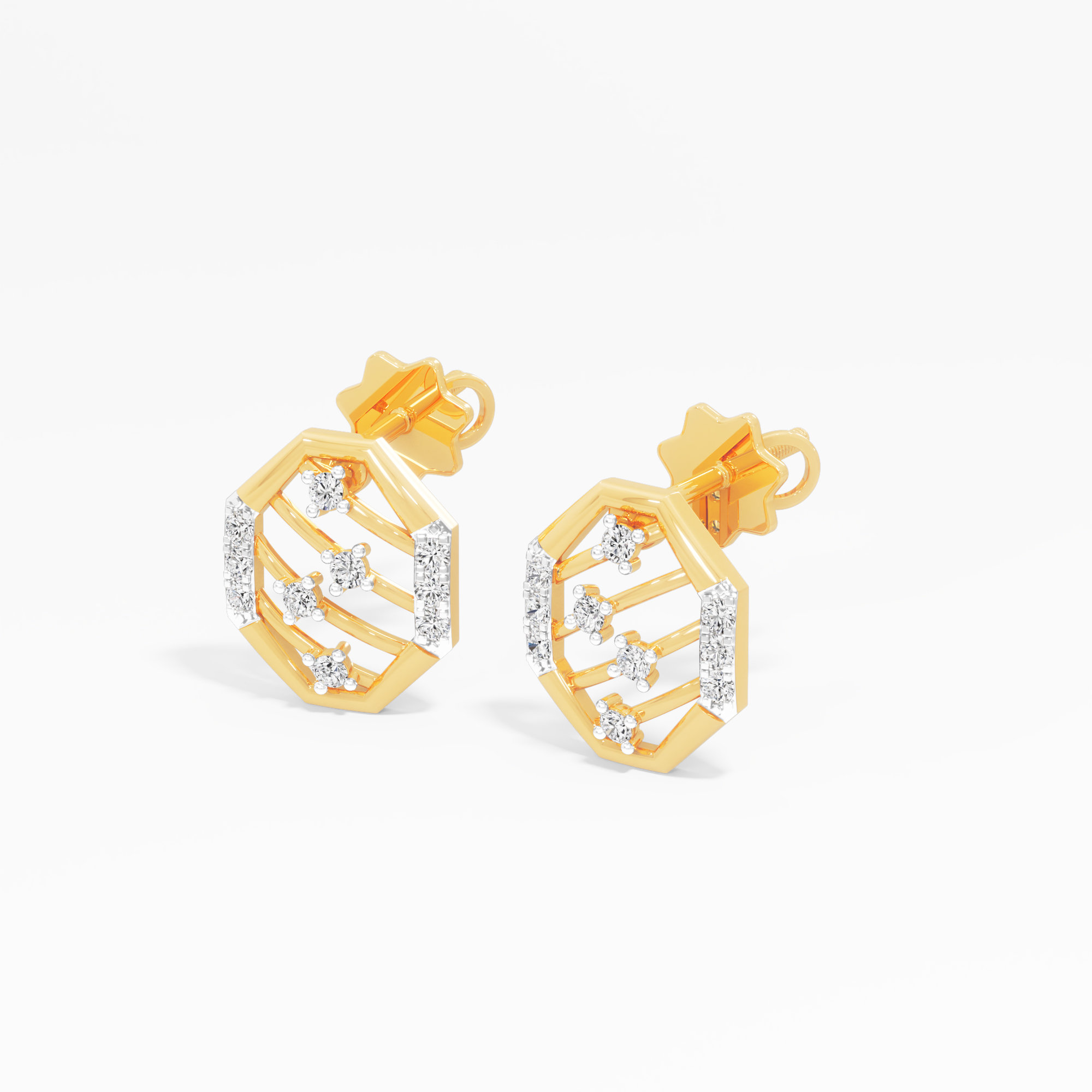 Radiant Octa Stud Earrings in 9KT Yellow Gold (Diamond Quality: FG-VVS VS)