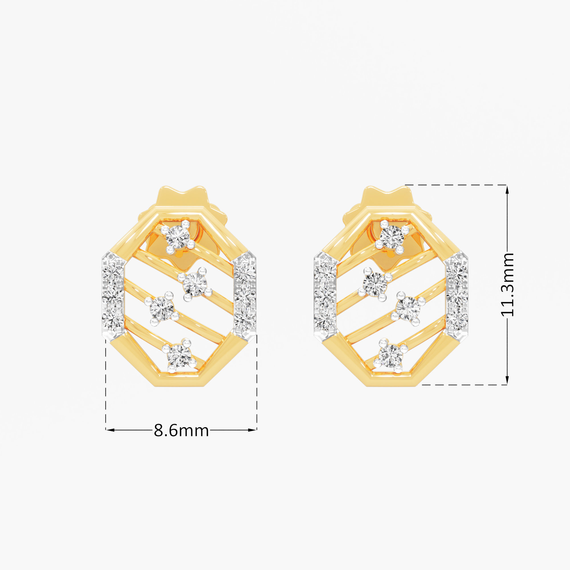 Radiant Octa Stud Earrings in 9KT Yellow Gold (Diamond Quality: FG-VVS VS)