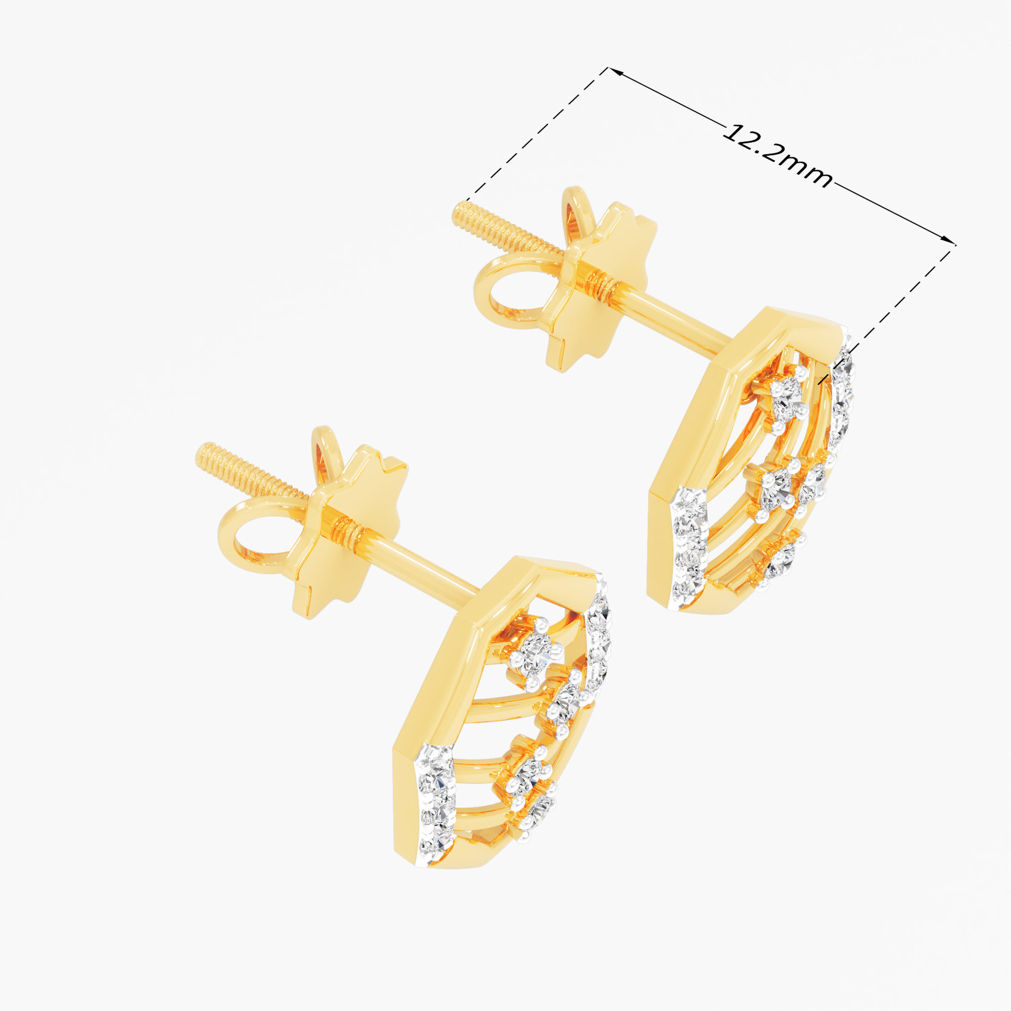 Radiant Octa Stud Earrings in 9KT Yellow Gold (Diamond Quality: FG-VVS VS)