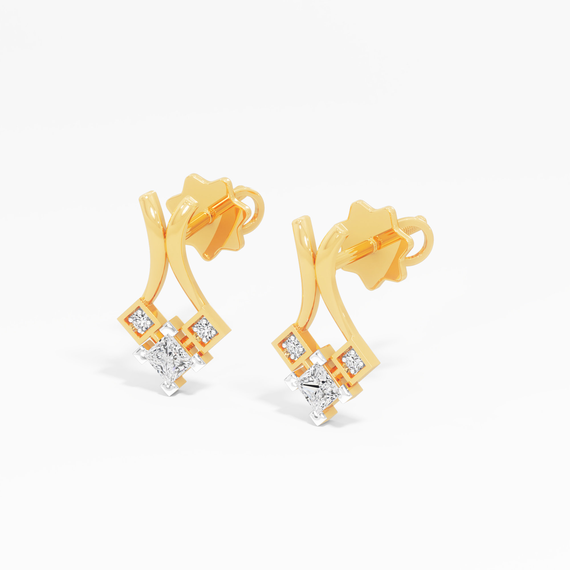 Gilded Prism Stud Earrings in 9KT Yellow Gold (Diamond Quality: FG-VVS VS)