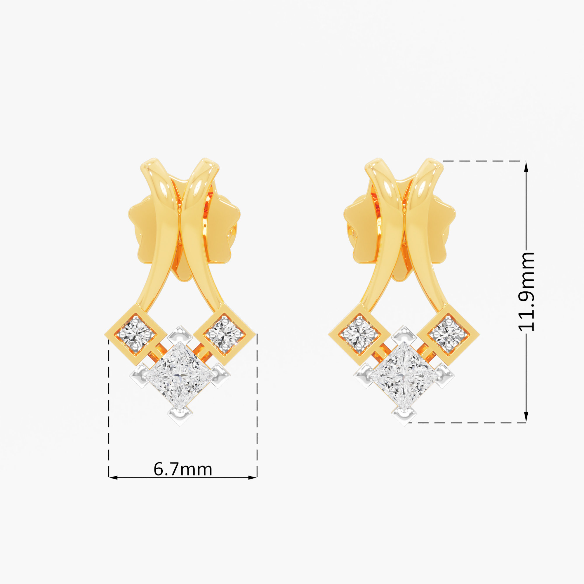 Gilded Prism Stud Earrings in 9KT Yellow Gold (Diamond Quality: FG-VVS VS)