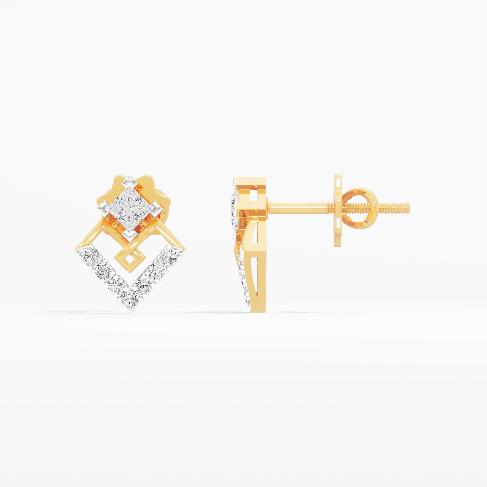 Gilded Frame Stud Earrings in 9KT Yellow Gold (Diamond Quality:FG-VVS VS)