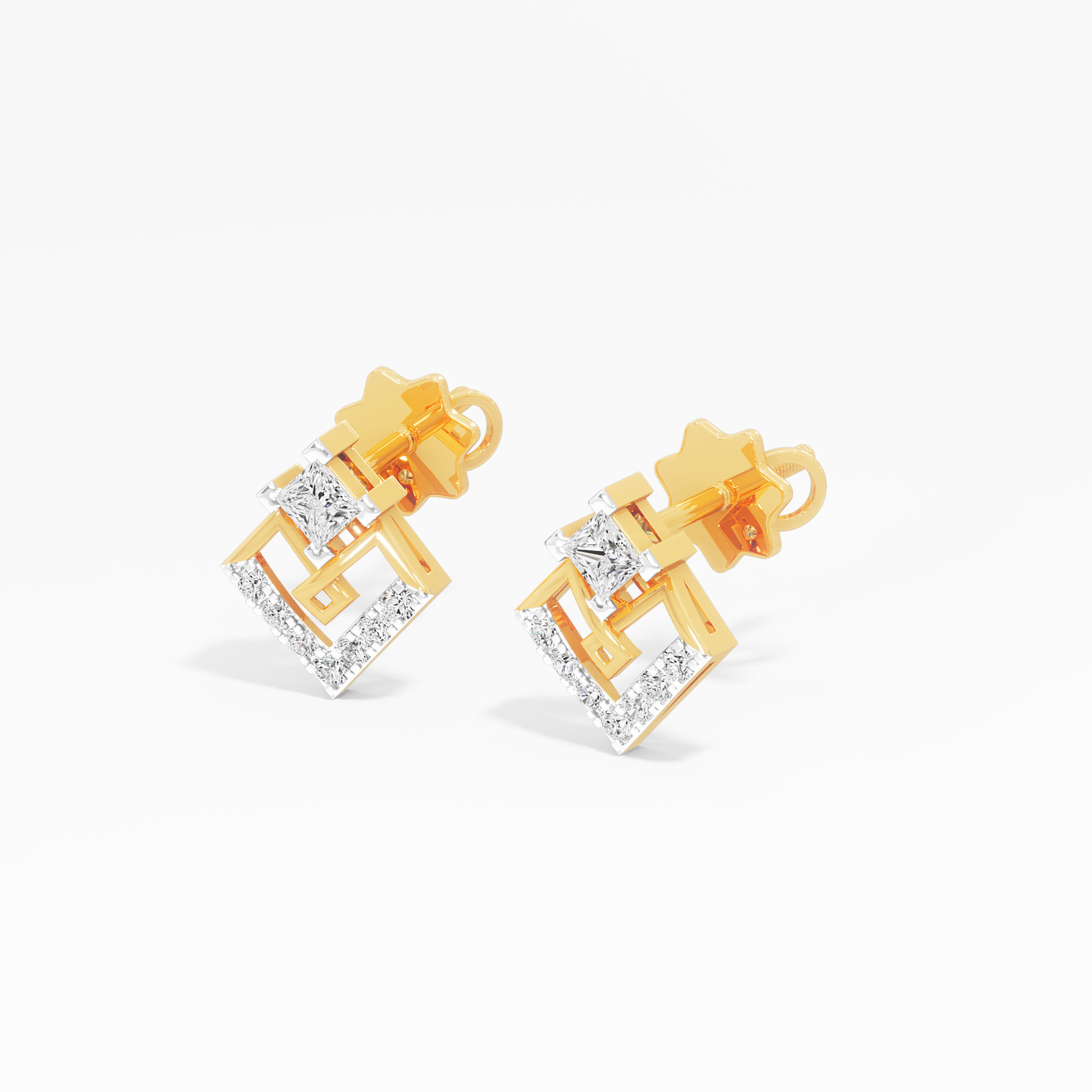 Gilded Frame Stud Earrings in 9KT Yellow Gold (Diamond Quality:FG-VVS VS)