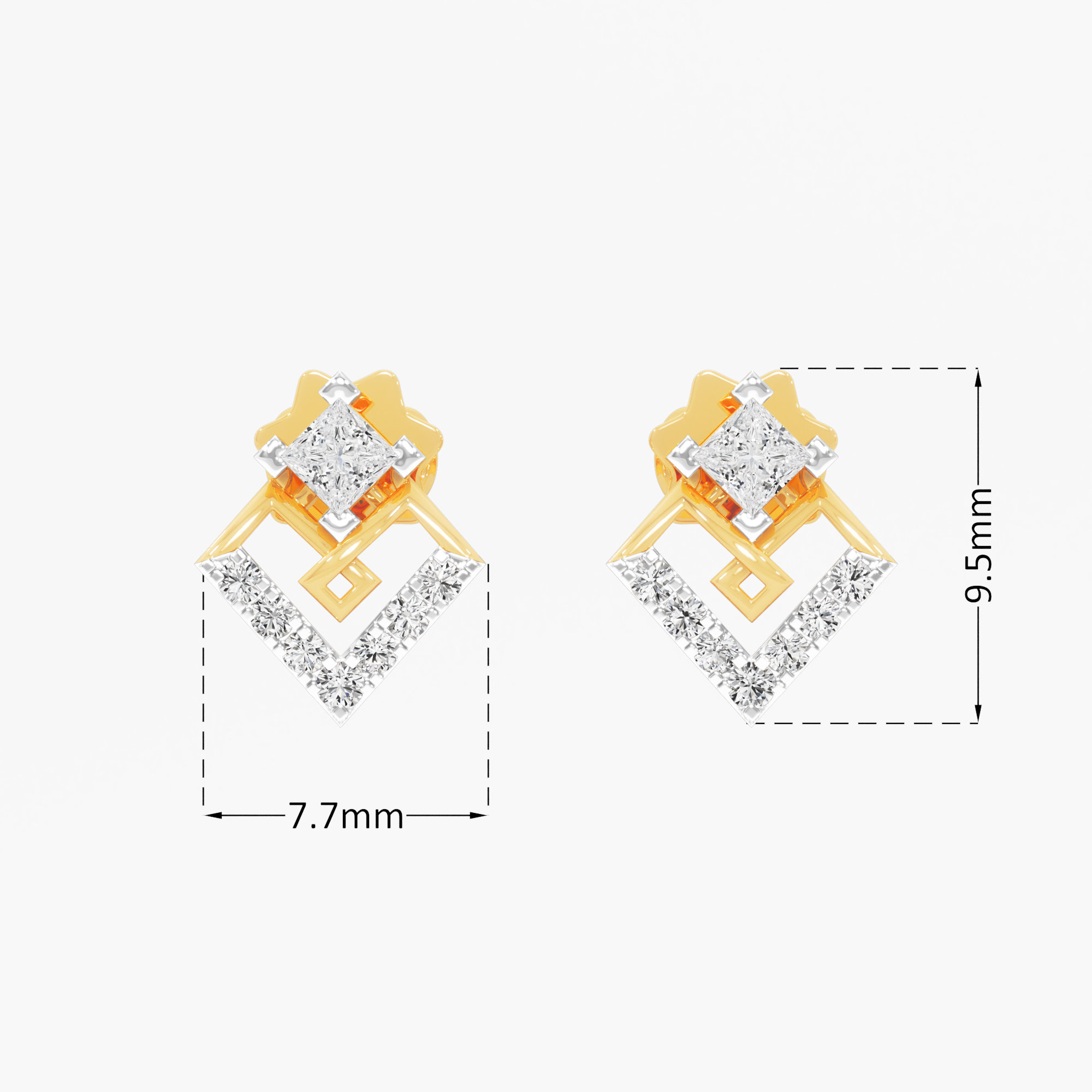 Gilded Frame Stud Earrings in 9KT Yellow Gold (Diamond Quality:FG-VVS VS)