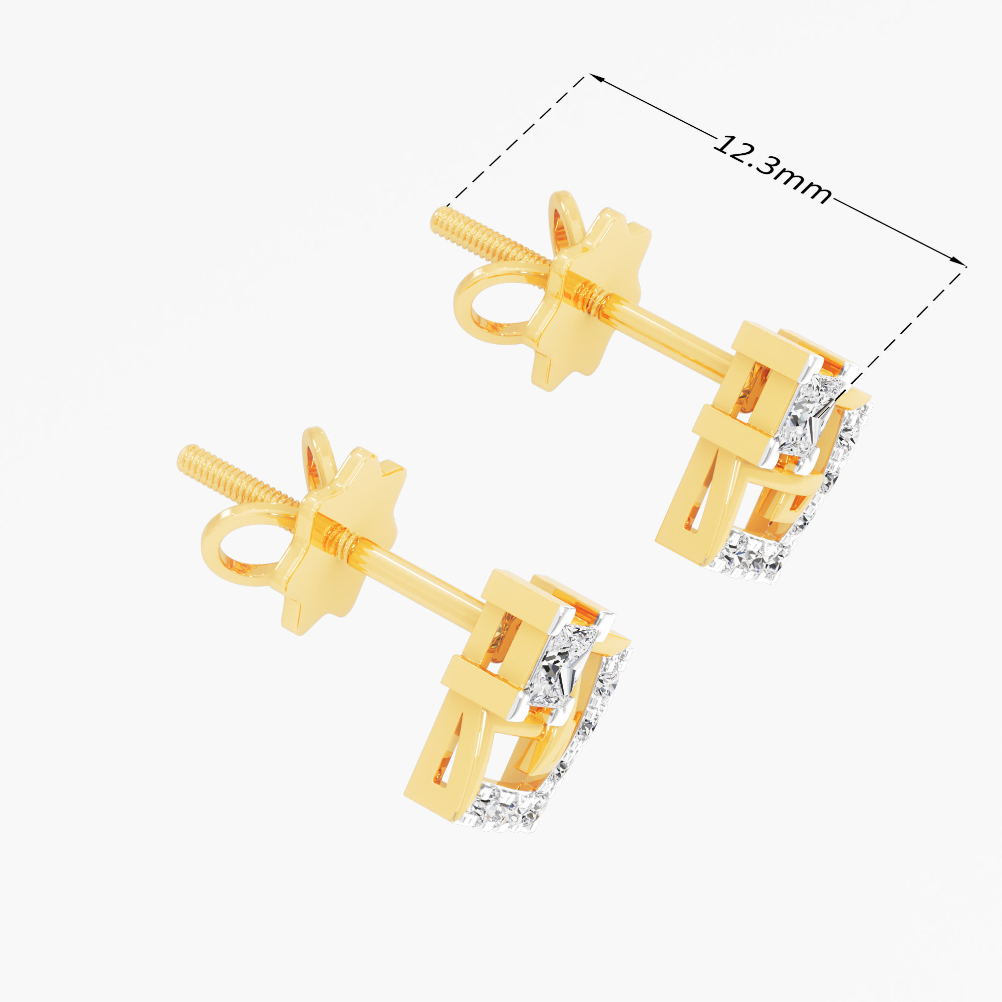 Gilded Frame Stud Earrings in 9KT Yellow Gold (Diamond Quality:FG-VVS VS)