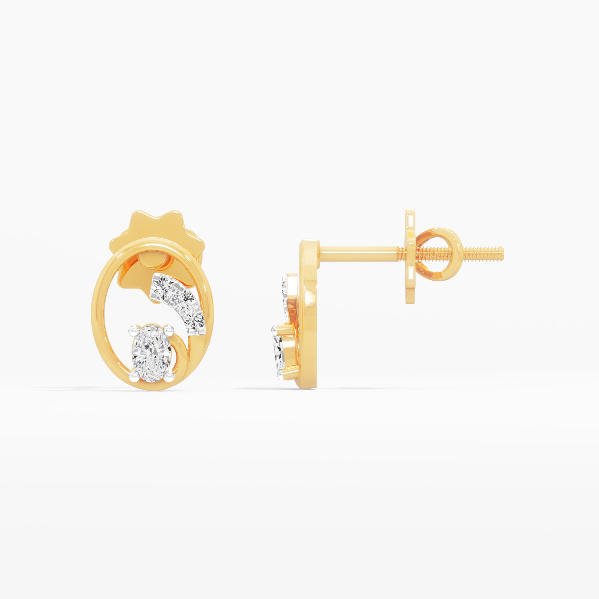 Twinkling Orbit Stud Earrings in 9KT Yellow Gold (Diamond Quality: FG-VVS VS)