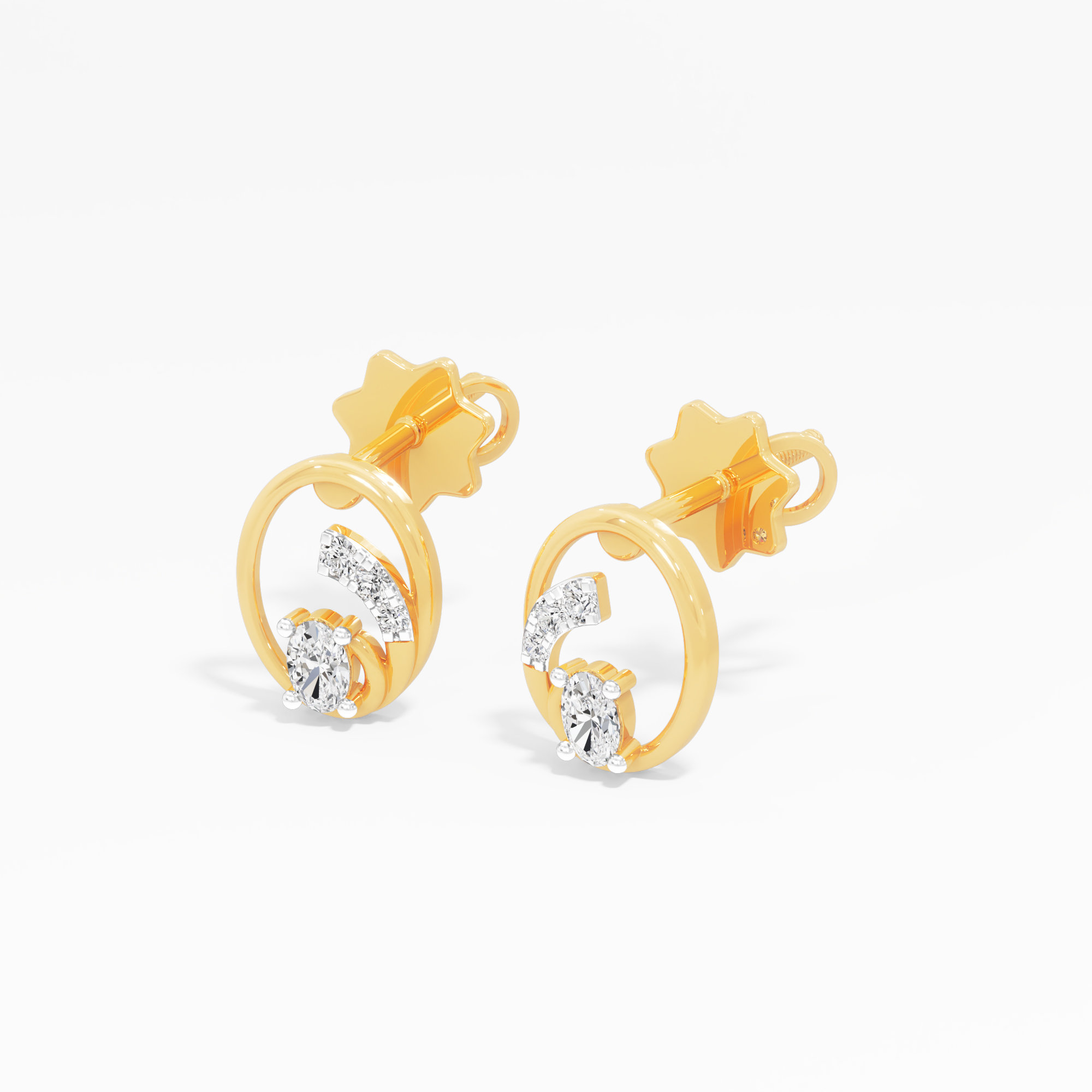 Twinkling Orbit Stud Earrings in 9KT Yellow Gold (Diamond Quality: FG-VVS VS)