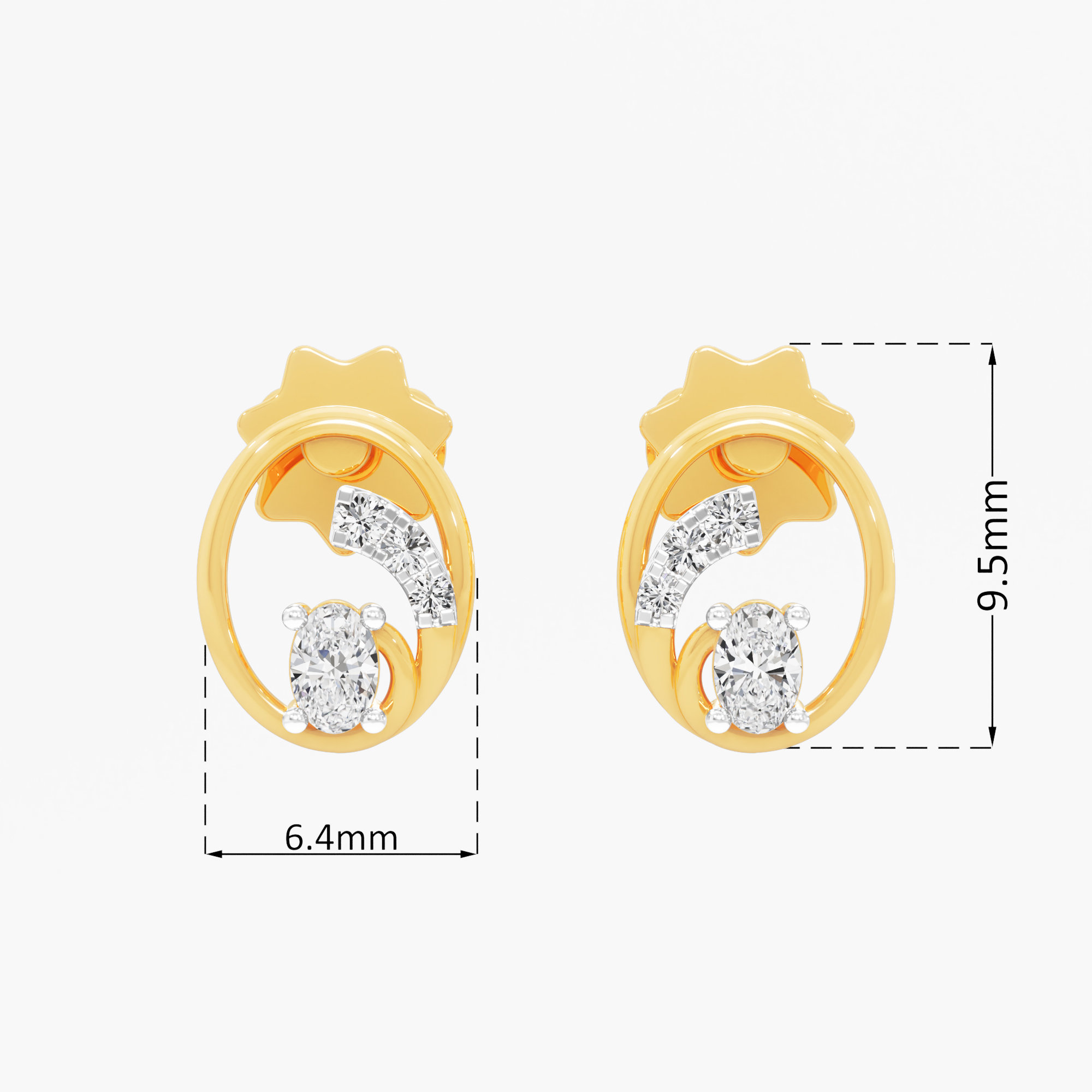 Twinkling Orbit Stud Earrings in 9KT Yellow Gold (Diamond Quality: FG-VVS VS)